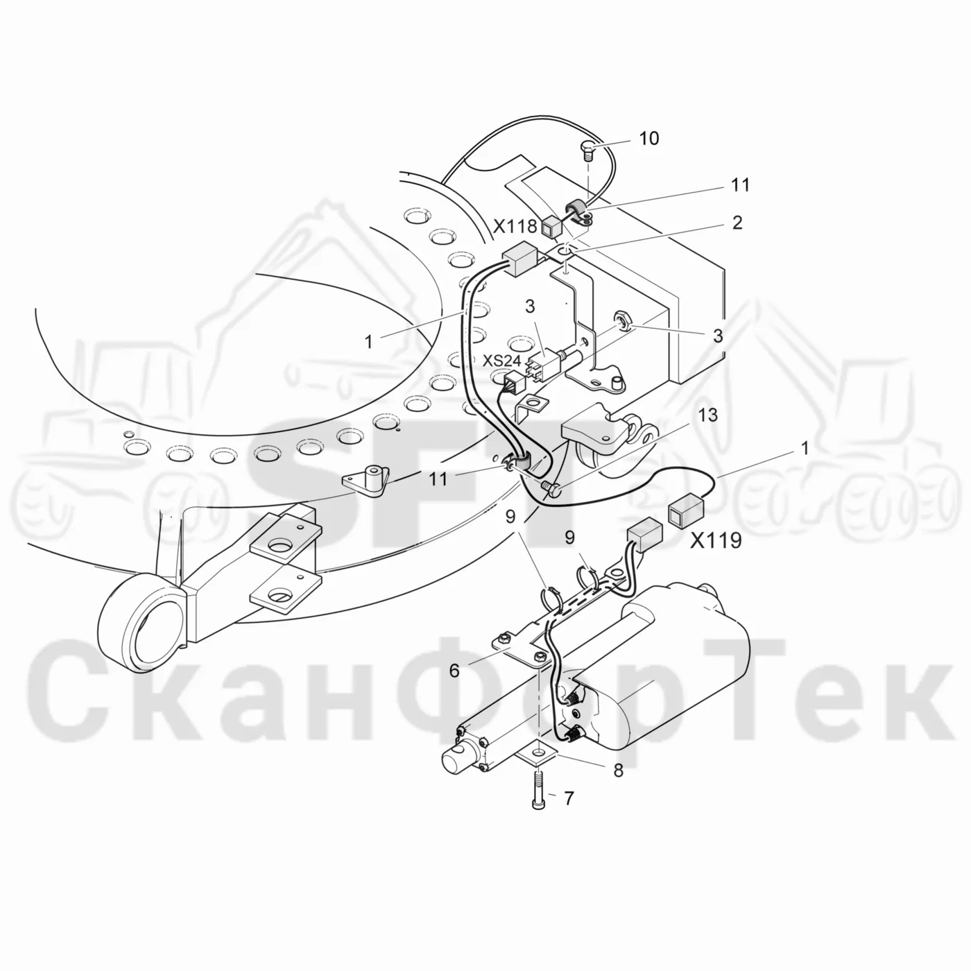 Схема: Valmet / Лесозаготовительные машины / Valmet 941.1 / Valmet 941.1 / Каталог запасных частей / Кабина / Кабина / Комплект электрооборудования 9410013232-