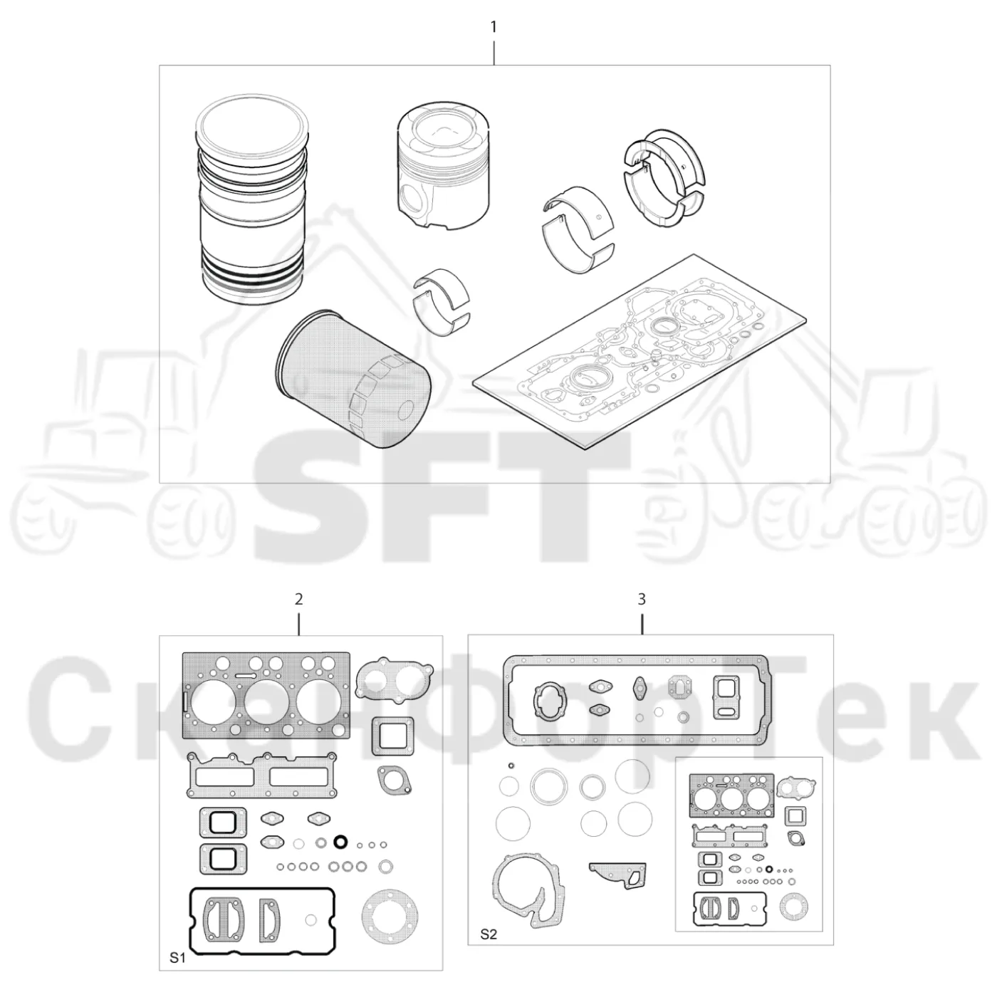 Схема: Komatsu / Форвардер / 895 S/N 8950011010- / Каталог запасных частей / Двигатель / Tier 4 Final/US / Комплект прокладок / Комплект прокладок
