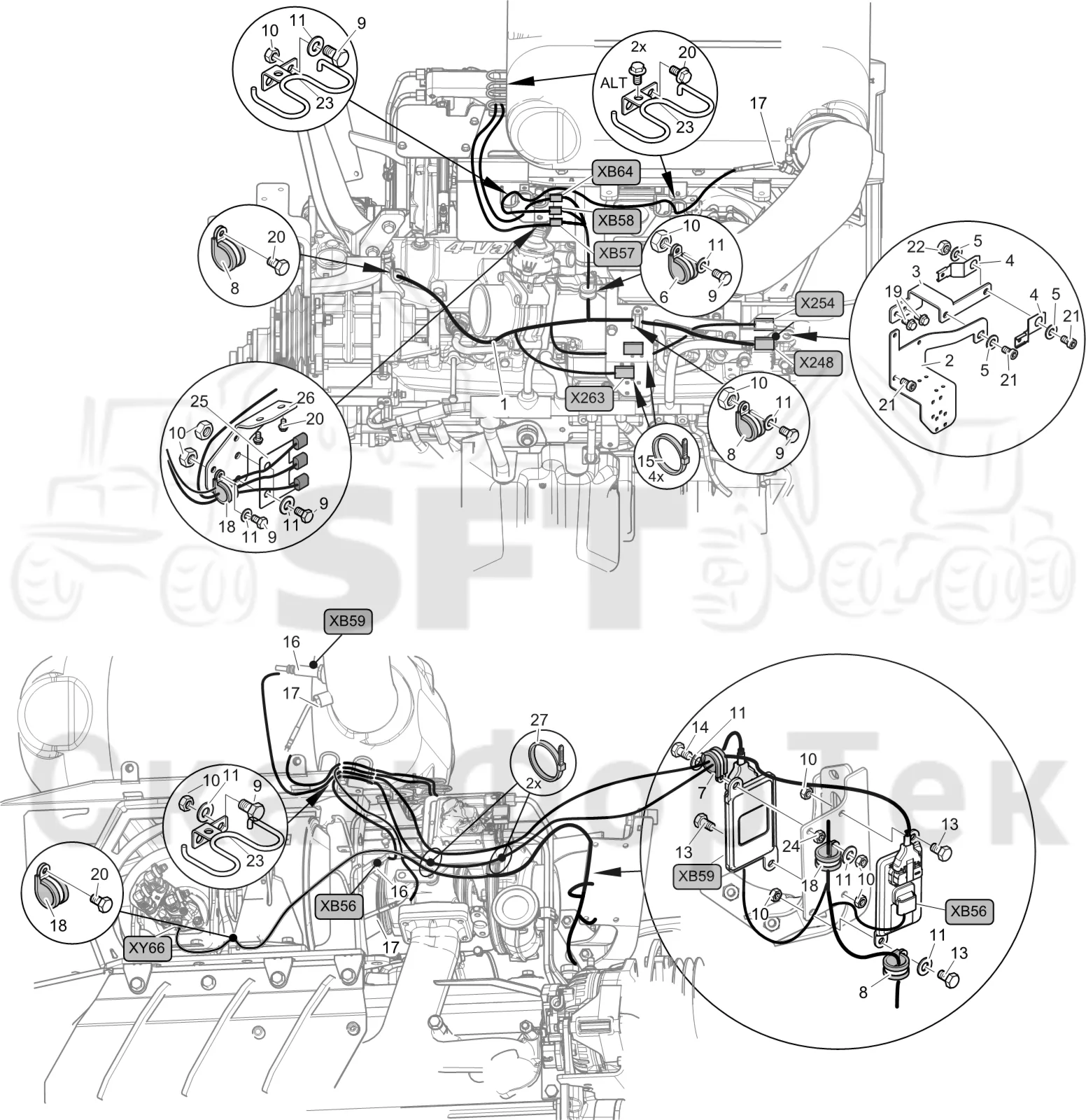 Схема: Komatsu / Лесозаготовительные машины / 911 S/N 9112062167- / Каталог запасных частей / Двигатель / Tier 4 Final/US / Впуск - выпуск / Комплект электрооборудования SCR