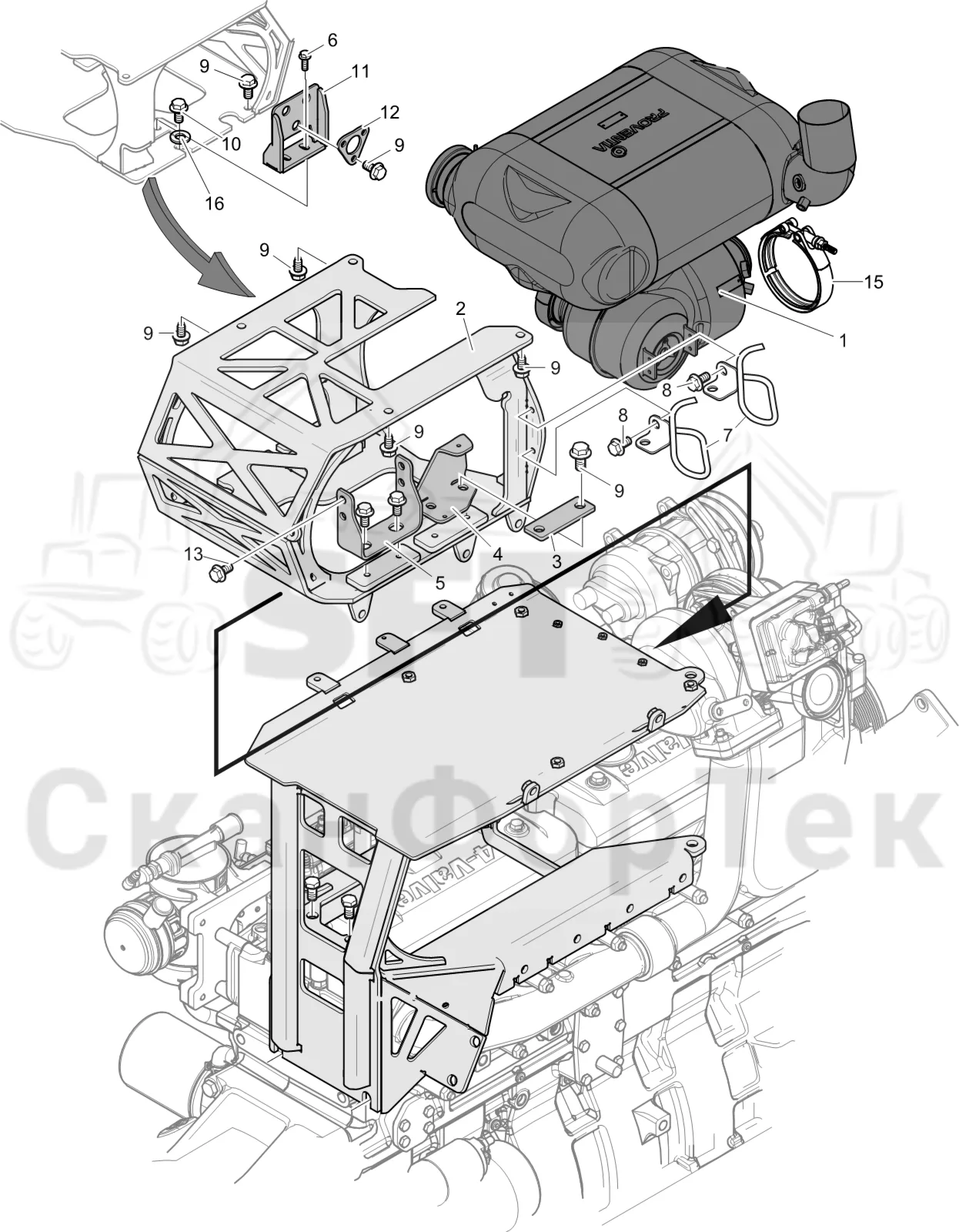Схема: Komatsu / Лесозаготовительные машины / 911 S/N 9110062167- / Каталог запасных частей / Двигатель / Stage 4 / Впуск - выпуск / Выхлопная система