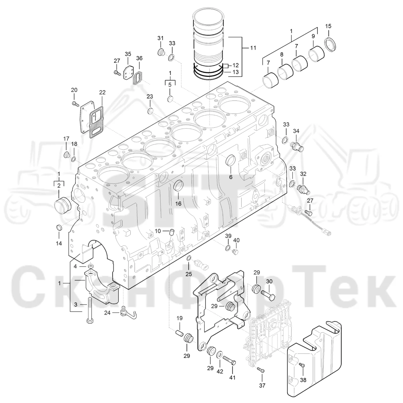 Схема: Komatsu / Лесозаготовительные машины / 951 S/N 9510004367- / Каталог запасных частей / Двигатель / Stage 2 / TIER 2 / Блок двигателя / Блок цилиндров