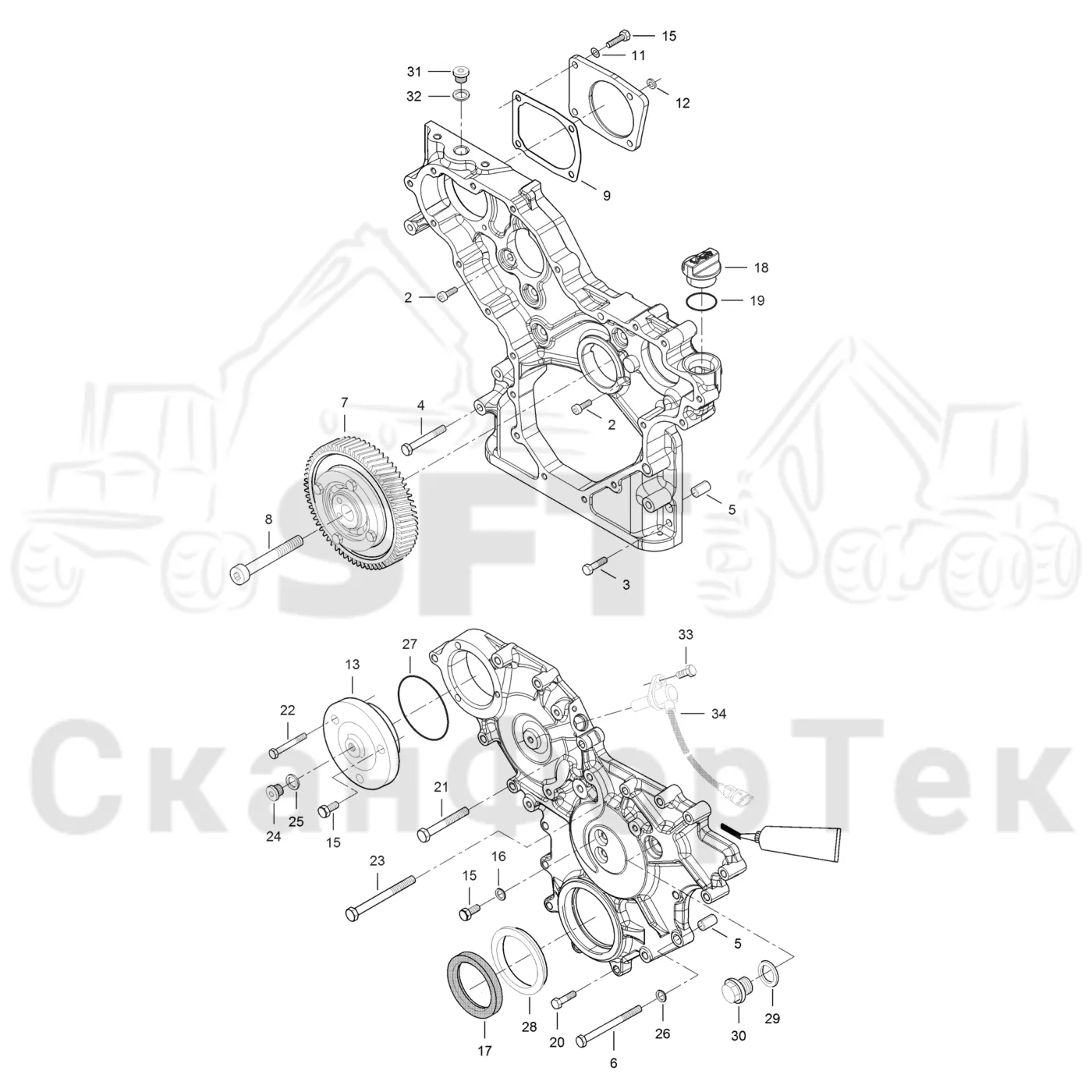 Схема: Komatsu / Лесозаготовительные машины / 901 S/N 9010053267- / Каталог запасных частей / Двигатель / Stage 4 / Блок двигателя / Корпус редуктора