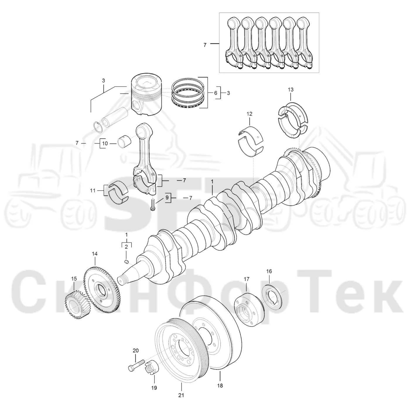 Схема: Komatsu / Лесозаготовительные машины / 931 S/N 9310021067- / Каталог запасных частей / Двигатель / Tier 4 Final/US / Блок двигателя / Коленвал
