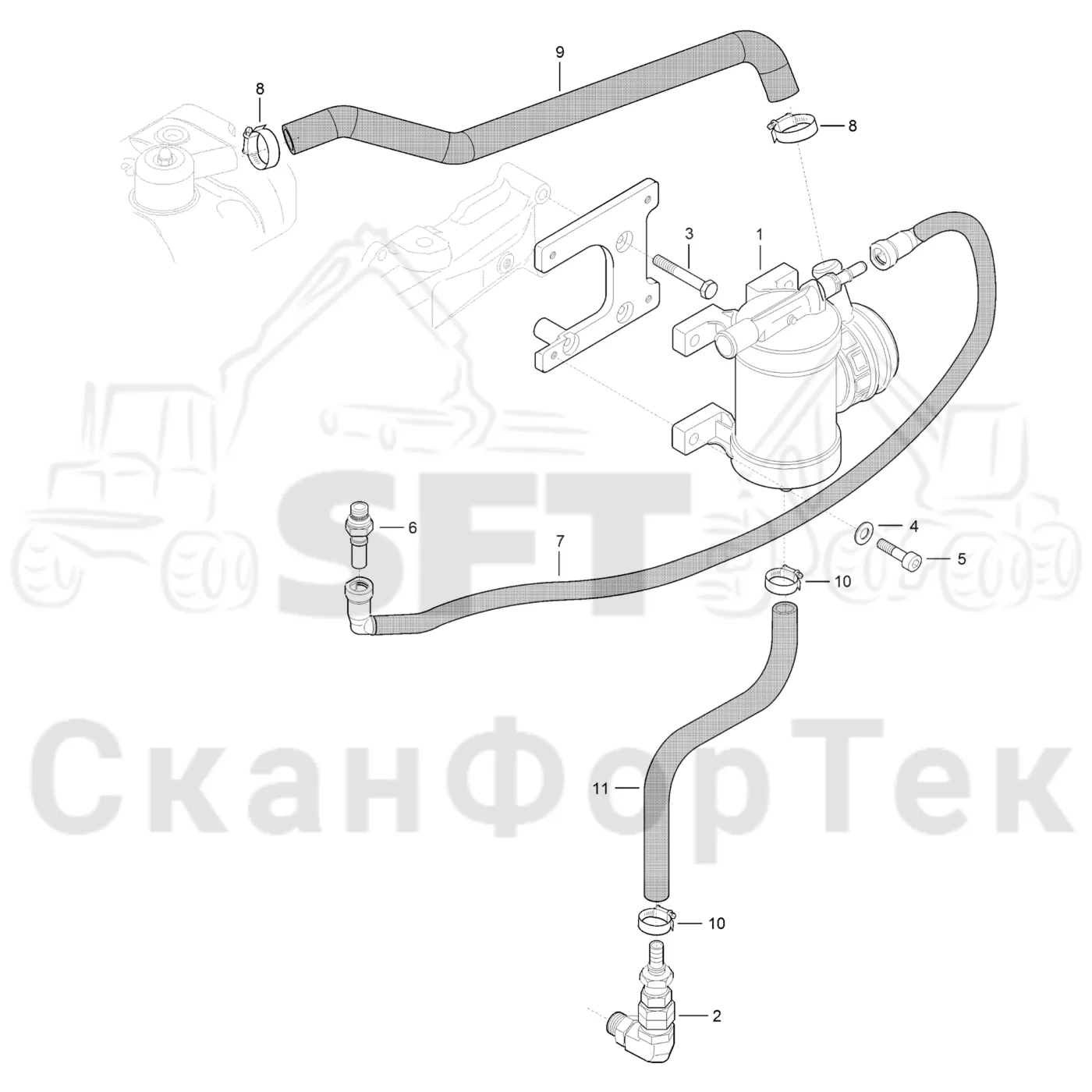 Схема: Komatsu / Лесозаготовительные машины / 931 S/N 9310021067- / Каталог запасных частей / Двигатель / Tier 4 Final/US / Блок двигателя / Сапун картера