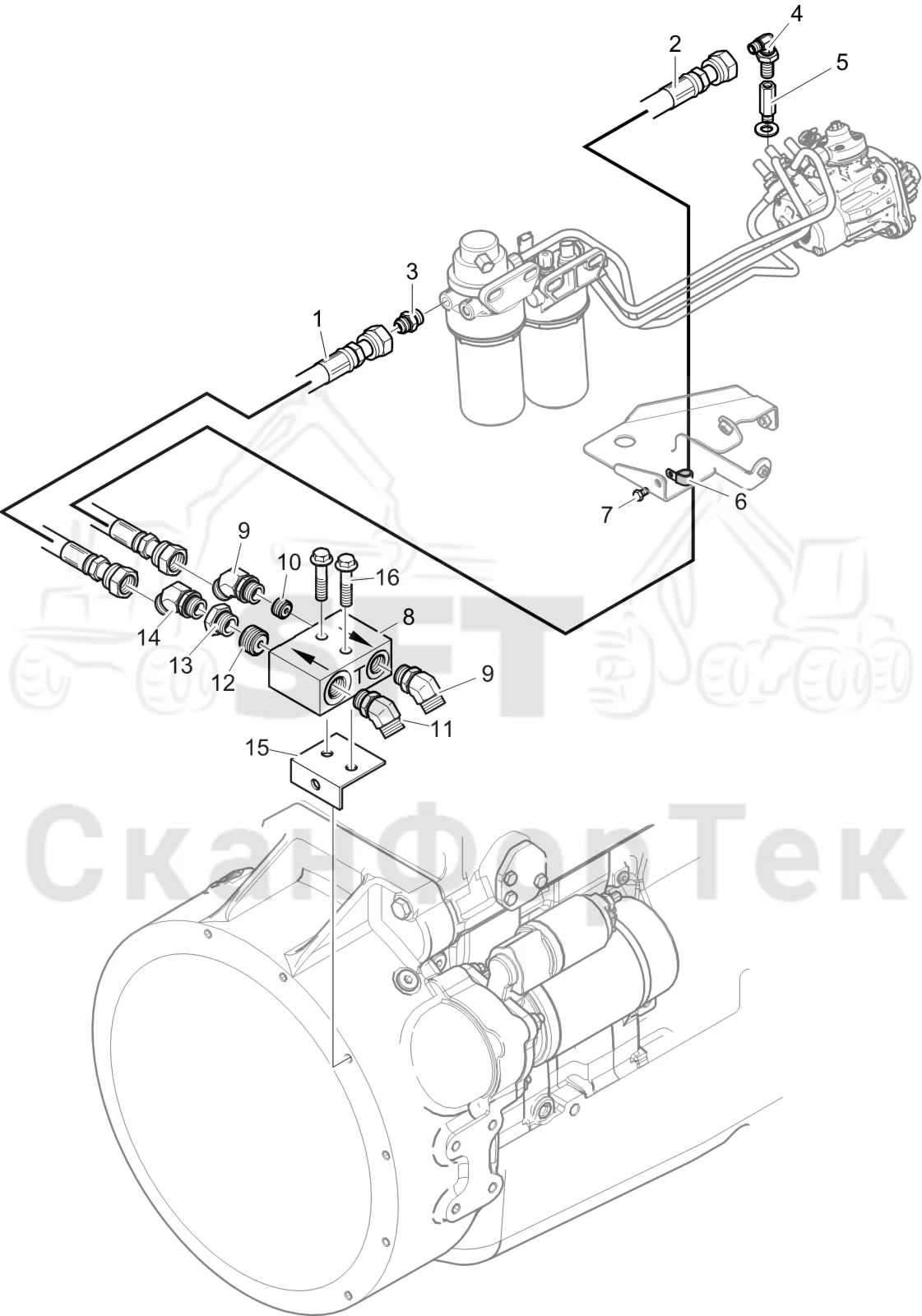 Схема: Komatsu / Лесозаготовительные машины / 911 S/N 9110062167- / Каталог запасных частей / Двигатель / Tier 4 Final/US / Топливная система / Топливная система