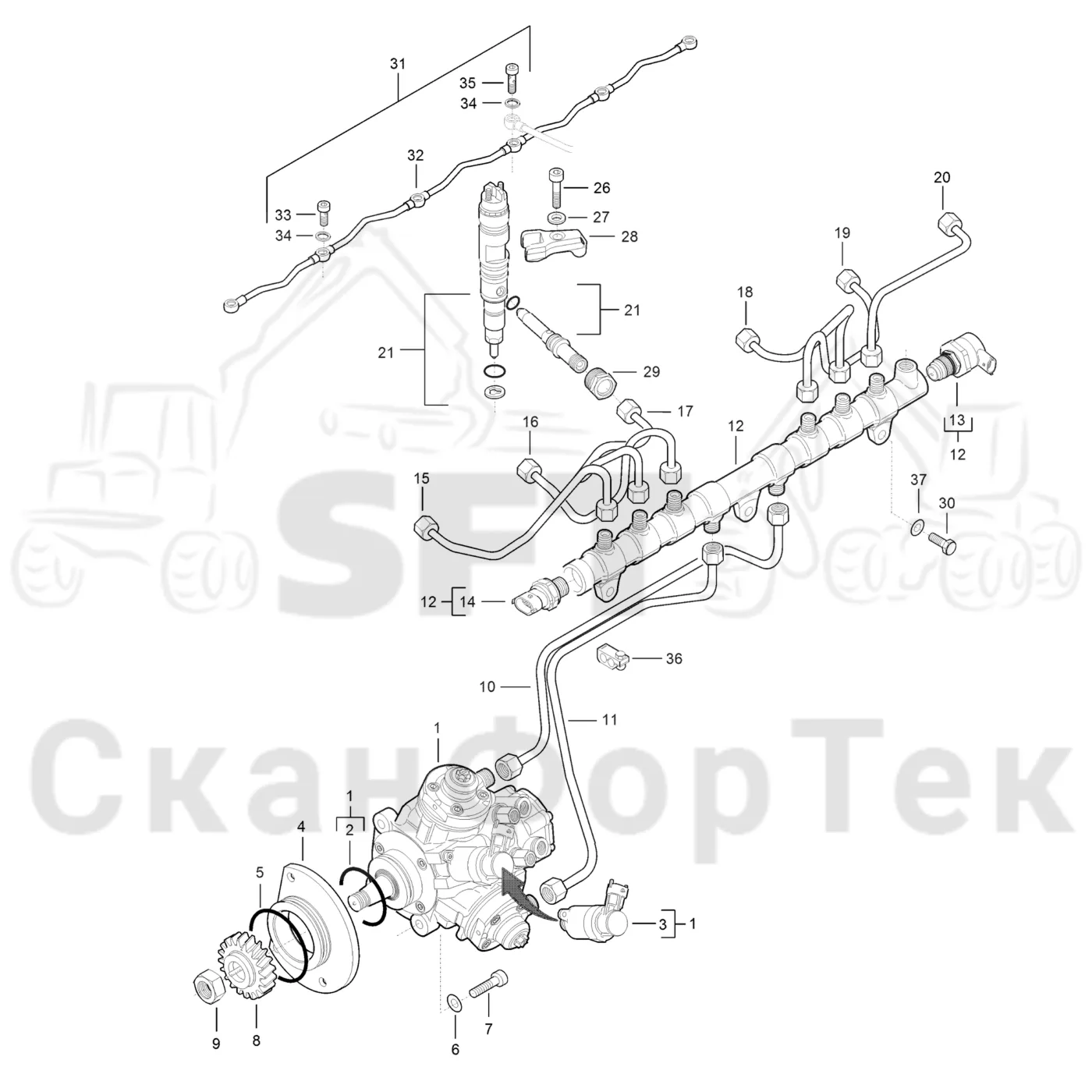Схема: Komatsu / Лесозаготовительные машины / 931 S/N 9310021067- / Каталог запасных частей / Двигатель / Tier 4 Final/US / Топливная система / Инжекторный насос