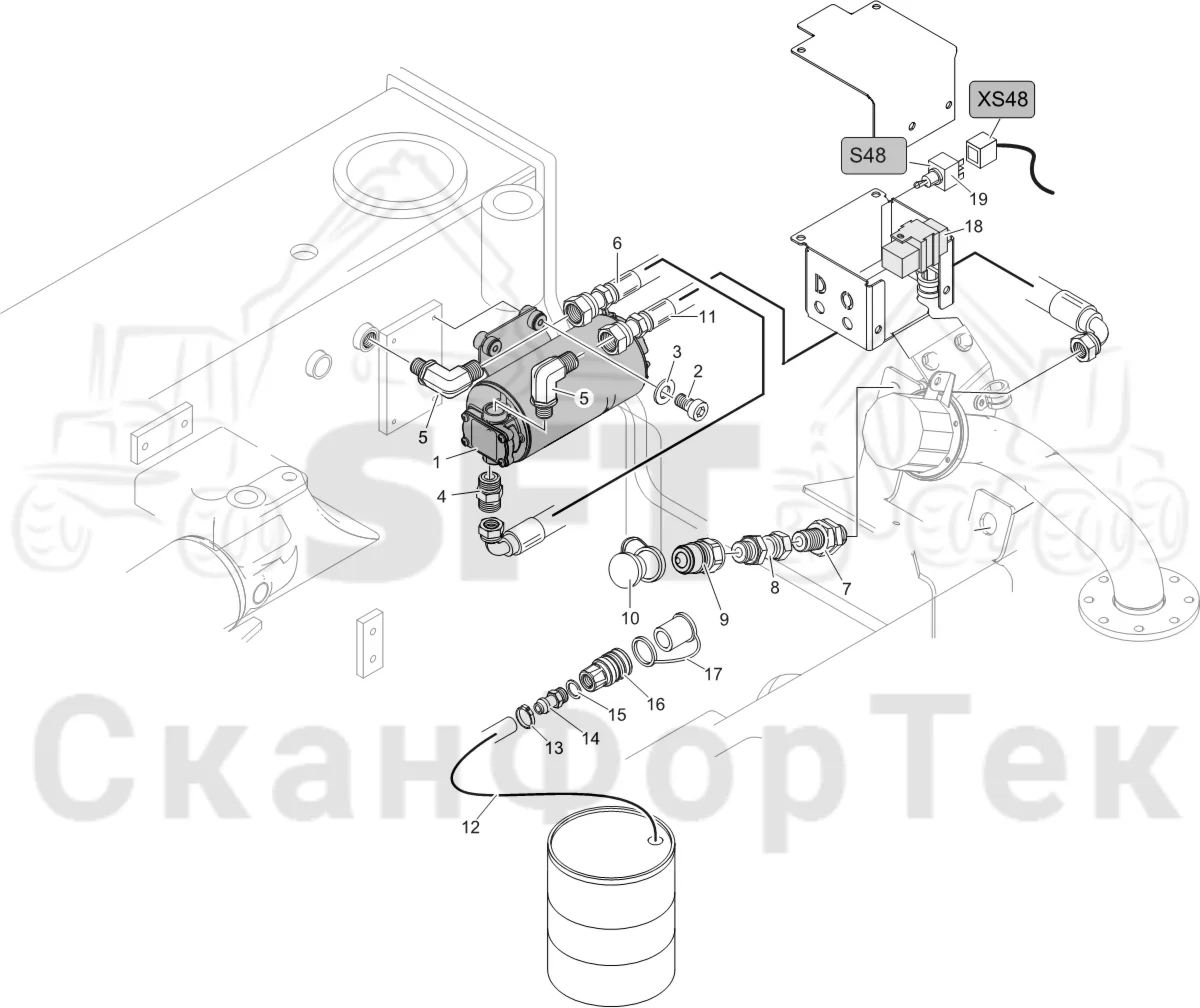 Схема: Komatsu / Лесозаготовительные машины / 951 S/N 9510004367- / Каталог запасных частей / Двигатель / Tier 4 Final/US / Топливная система / Топливозаправка электронасосом 9510004531-