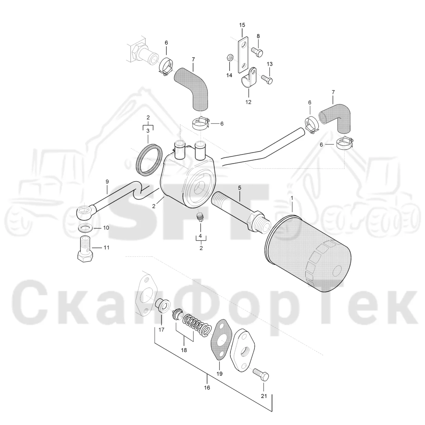 Схема: Komatsu / Лесозаготовительные машины / 911 S/N 9112062167- / Каталог запасных частей / Двигатель / Stage 2 / TIER 2 / Система смазки / Масляный фильтр