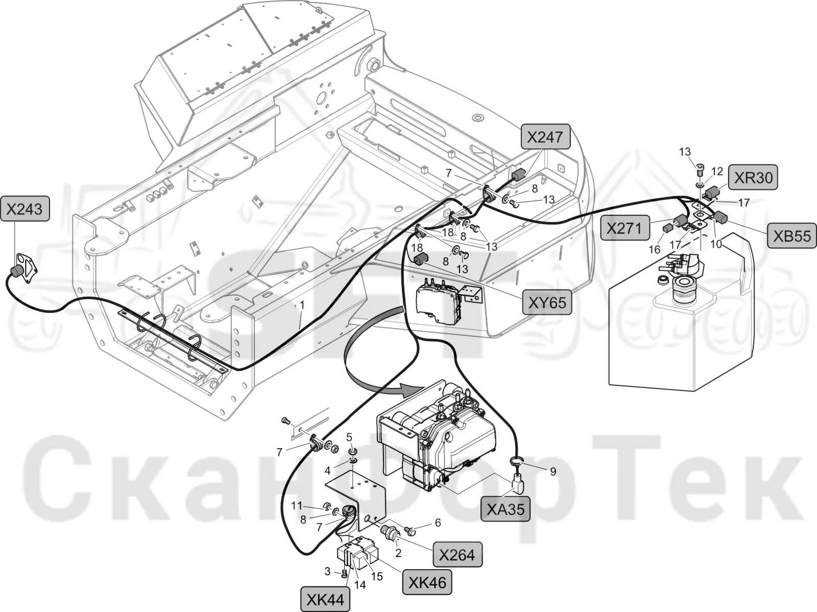 Схема: Komatsu / Лесозаготовительные машины / 911 S/N 9112062167- / Каталог запасных частей / Двигатель / Tier 4 Final/US / Комплект электрооборудования / Комплект электрооборудования Adblue®/DEF