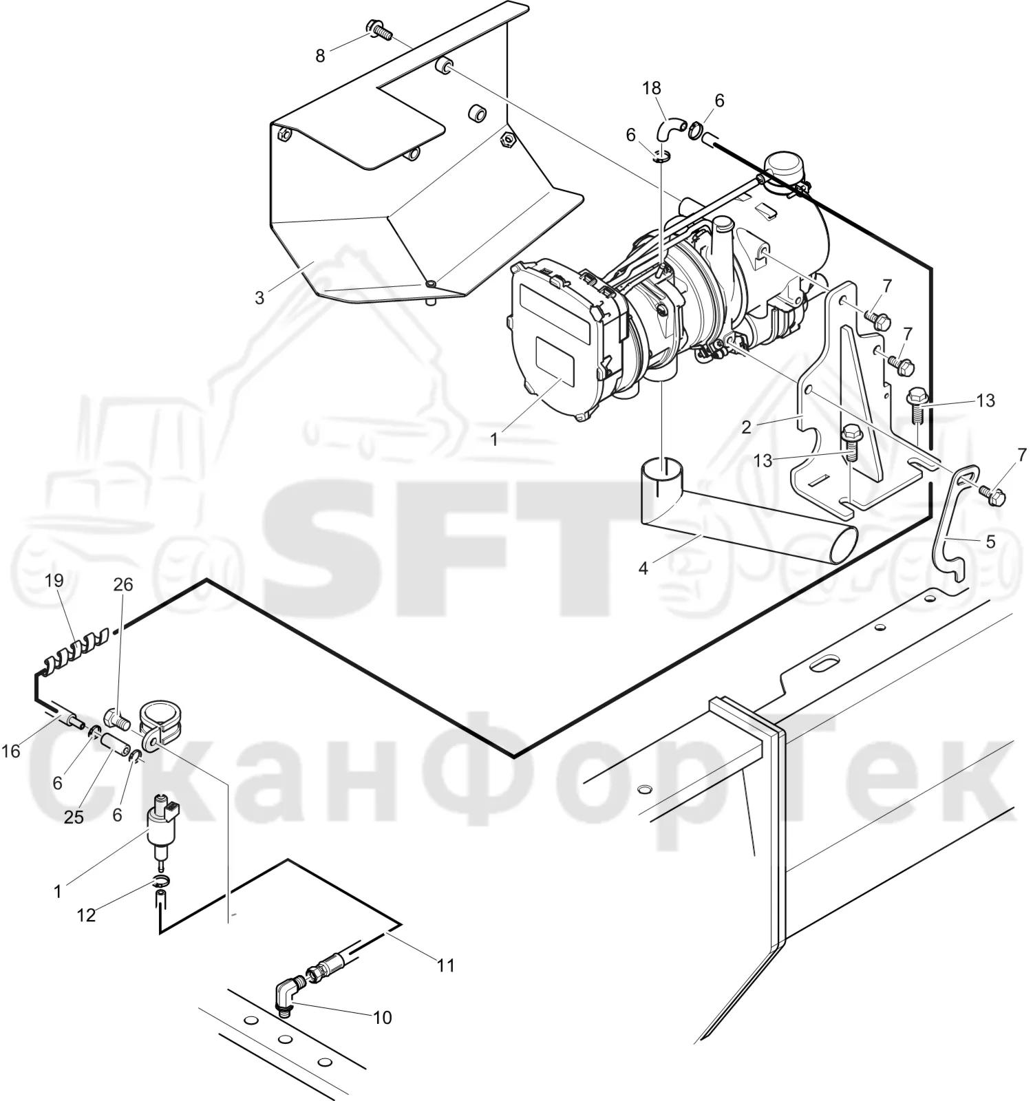 Схема: Komatsu / Лесозаготовительные машины / 951 S/N 9510004367- / Каталог запасных частей / Двигатель / Stage 2 / TIER 2 / Подогреватель / Подогреватель