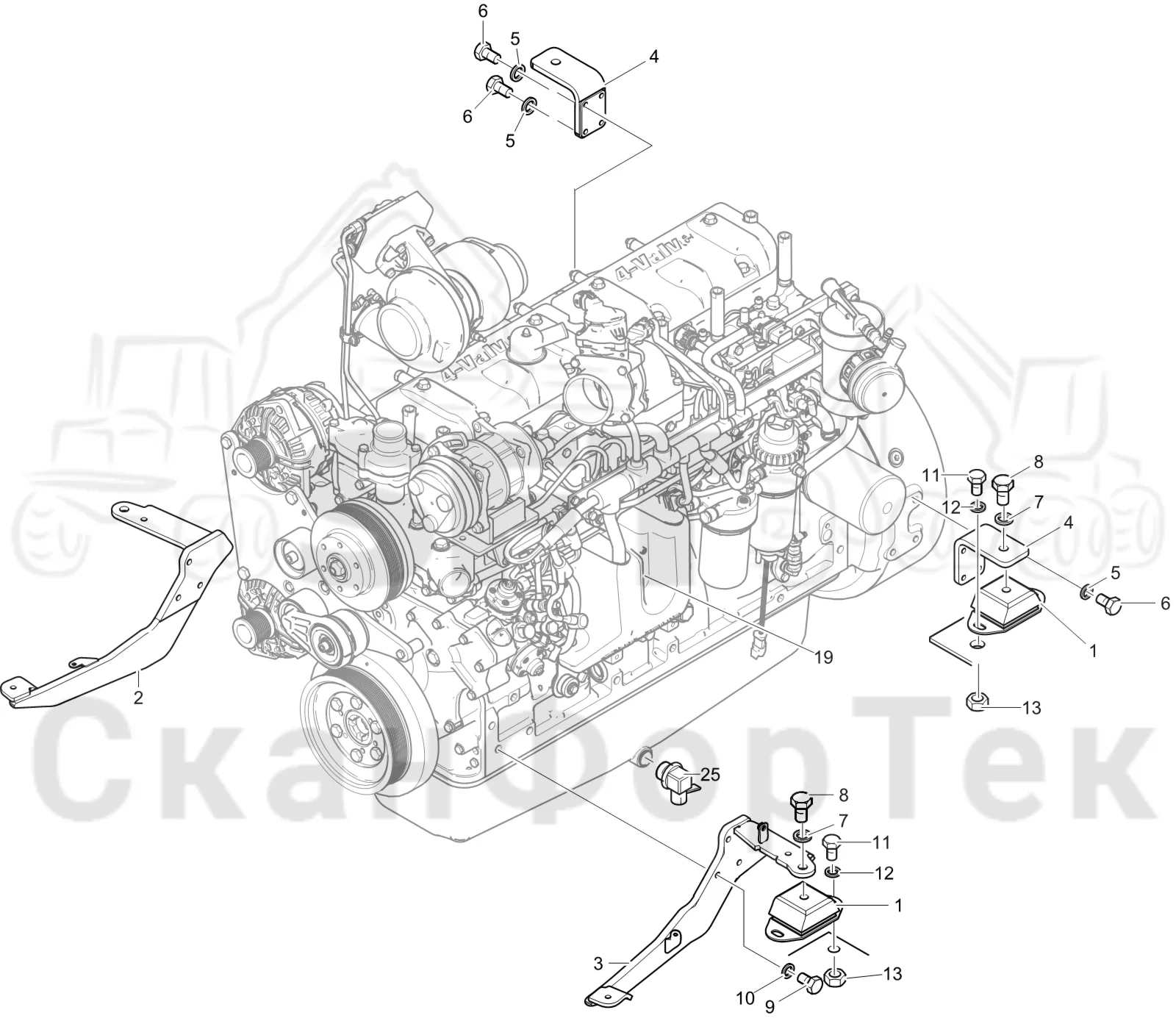 Схема: Komatsu / Лесозаготовительные машины / 901 S/N 9010053267- / Каталог запасных частей / Двигатель / Stage 4 / Установка двигателя / Установка двигателя