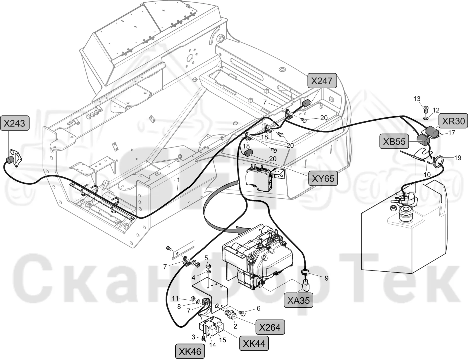 Схема: Komatsu / Лесозаготовительные машины / 951 S/N 9510004367- / Каталог запасных частей / Двигатель / Tier 4 Final/US / Комплект электрооборудования / Комплект электрооборудования Adblue®/DEF