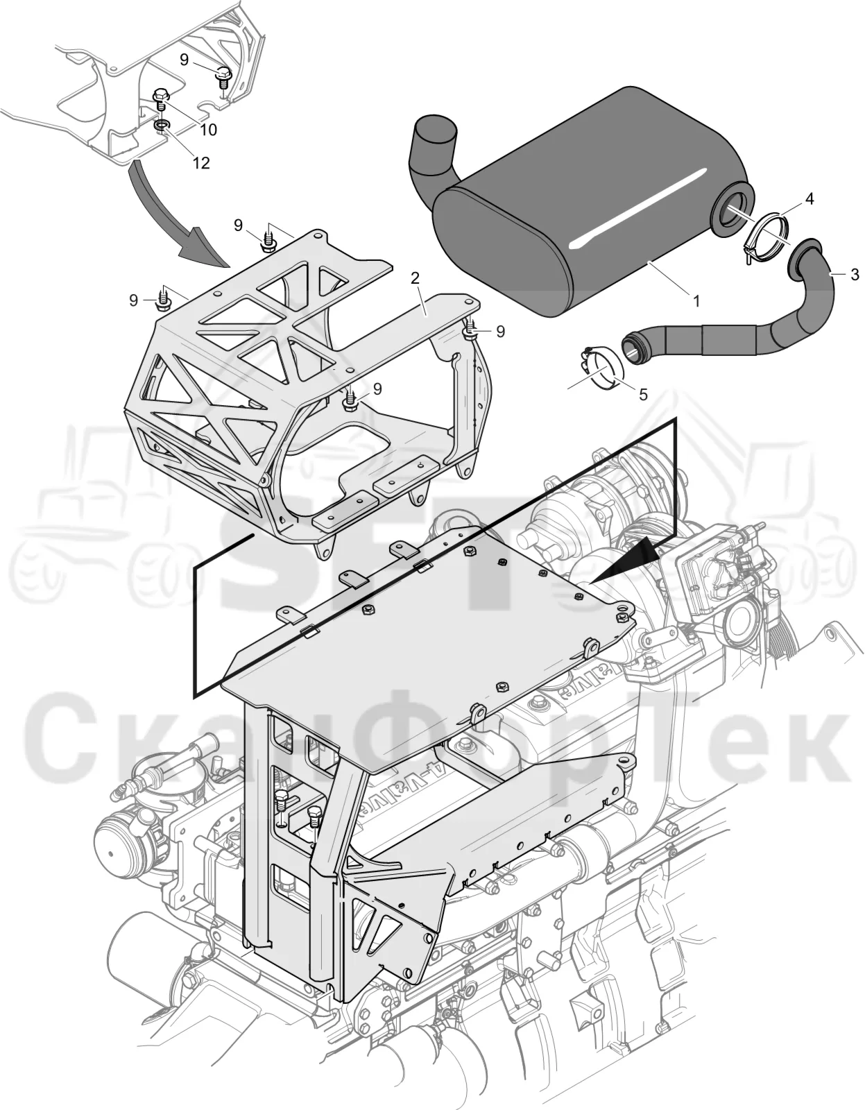 Схема: Komatsu / Лесозаготовительные машины / 931XC S/N 9313021208- / Каталог запасных частей / Двигатель / Stage 2 / TIER 2 / Впуск - выпуск / Выхлопная система