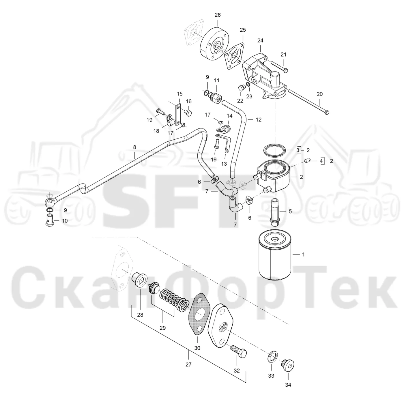 Схема: Komatsu / Лесозаготовительные машины / 931 S/N 9310021067- / Каталог запасных частей / Двигатель / Stage 2 / TIER 2 / Система смазки / Масляный фильтр