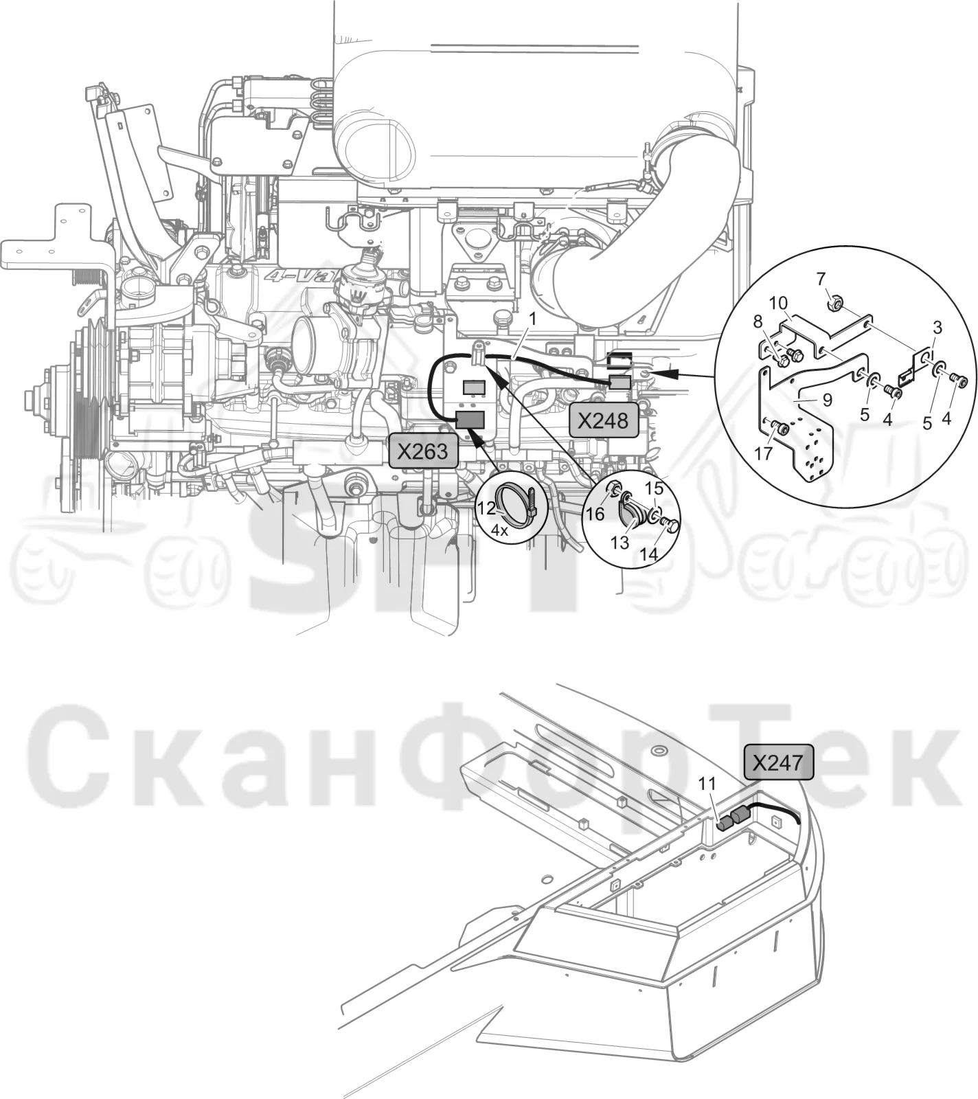 Схема: Komatsu / Лесозаготовительные машины / 931 S/N 9310021067- / Каталог запасных частей / Двигатель / Stage 2 / TIER 2 / Комплект электрооборудования / Комплект электрооборудования
