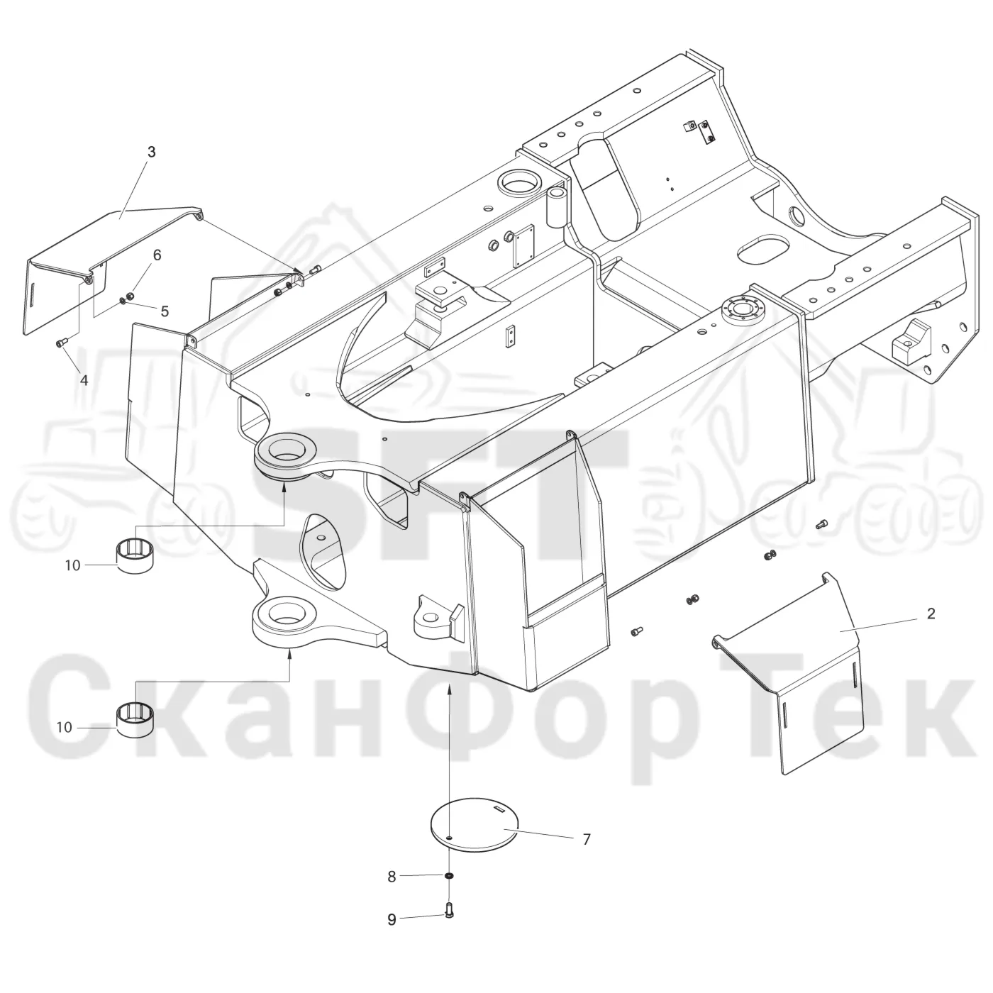 Схема: Komatsu / Лесозаготовительные машины / 951 S/N 9510004367- / Каталог запасных частей / шасси / Рамы / Комплект рамы задний / Крышка