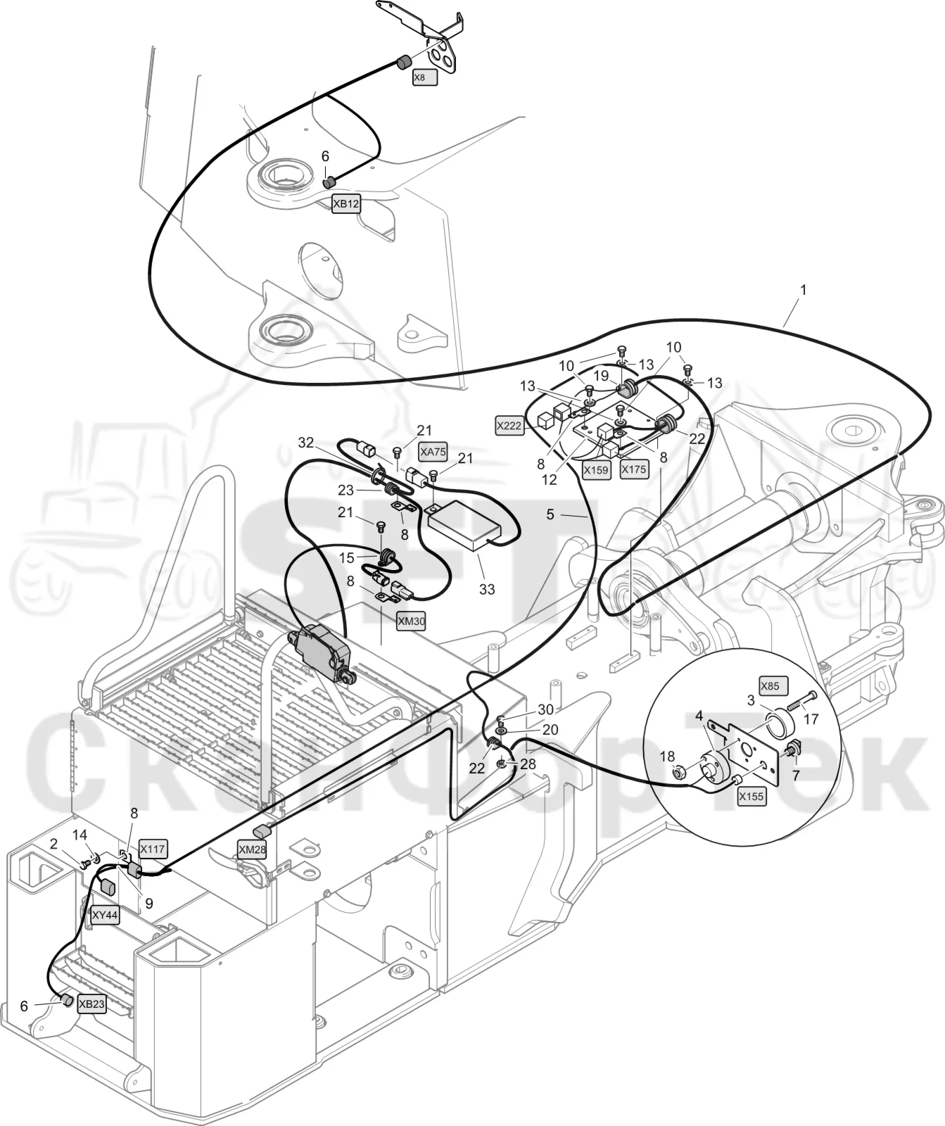 Схема: Komatsu / Лесозаготовительные машины / 951 S/N 9510004367- / Каталог запасных частей / шасси / Электрический Оборудование / Комплект кабелей передней рамы  / Комплект кабелей передней рамы Urea