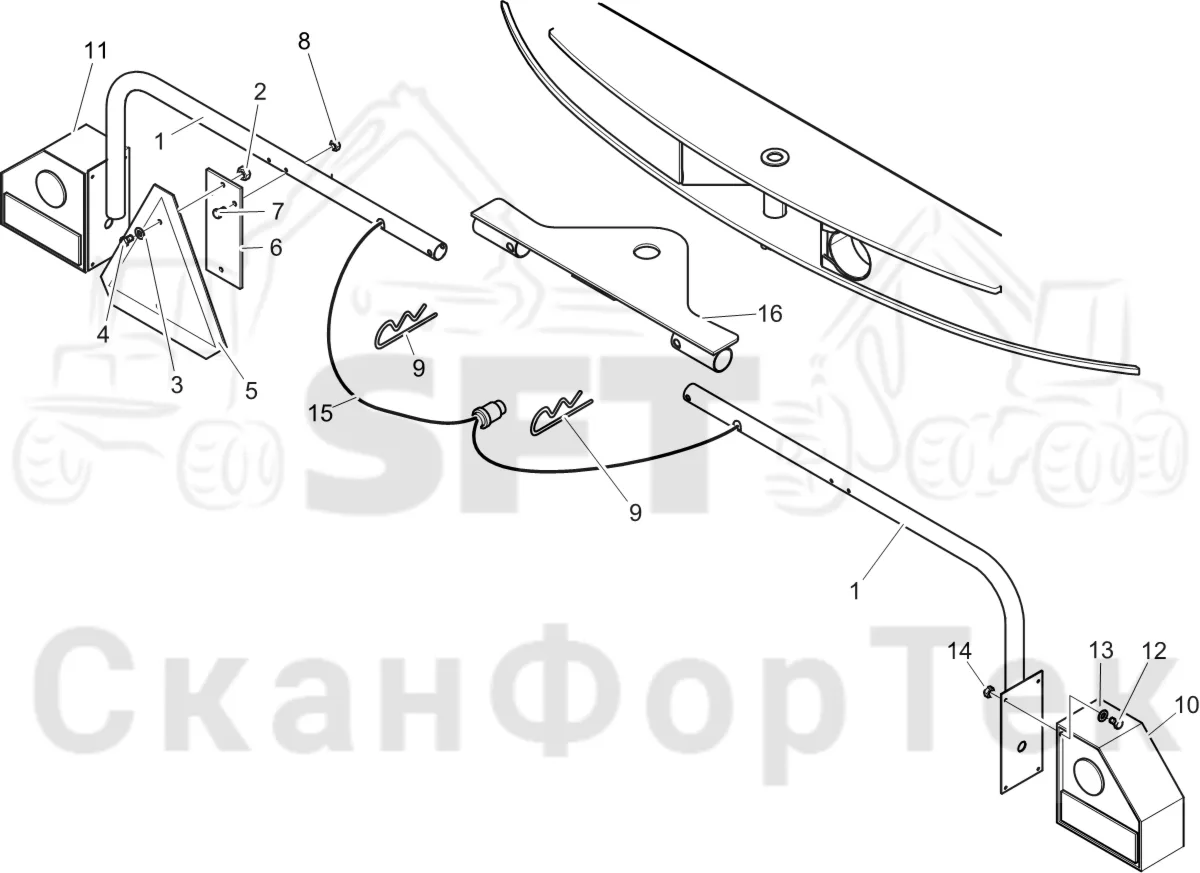 Схема: Komatsu / Лесозаготовительные машины / 901 S/N 9010053267- / Каталог запасных частей / шасси / Электрический Оборудование / Освещение дороги / Фонари заднего хода