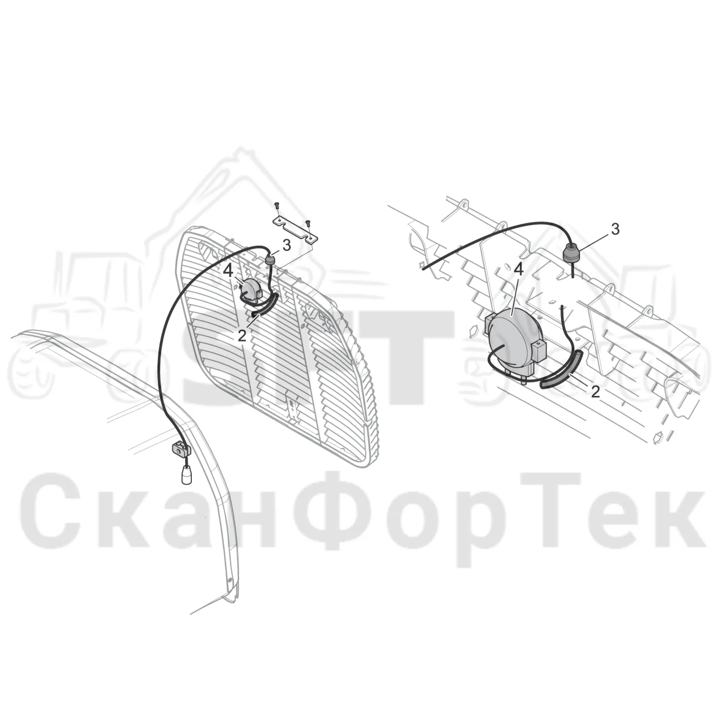 Схема: Komatsu / Лесозаготовительные машины / 931XC S/N 9313021208- / Каталог запасных частей / шасси / Электрический Оборудование / Электрооборудование камера заднего вида / Комплект электрооборудования