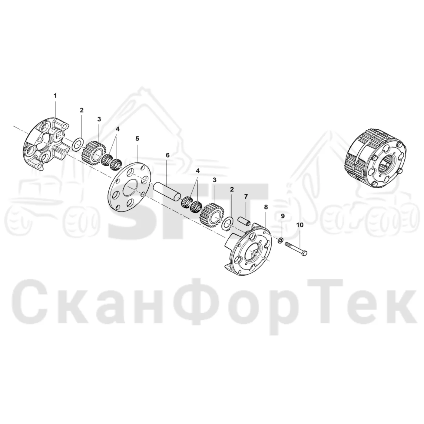 Схема: Komatsu / Лесозаготовительные машины / 951 S/N 9510004367- / Каталог запасных частей / Коробка передач / каретки / каретки Картер ведущего моста / Планетарная зубчатая передача