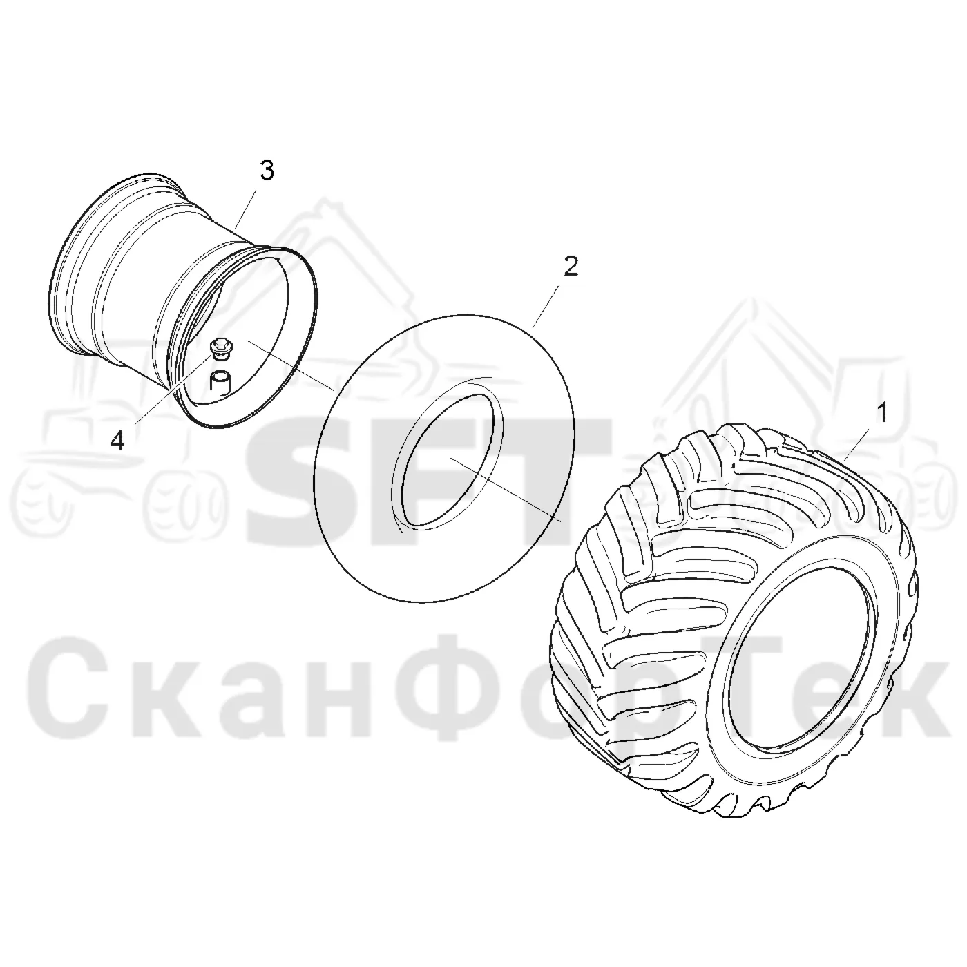 Схема: Komatsu / Лесозаготовительные машины / 901 S/N 9010053267- / Каталог запасных частей / Коробка передач / Оборудование шин / Nokian 600/50-24,5 FR / колесо