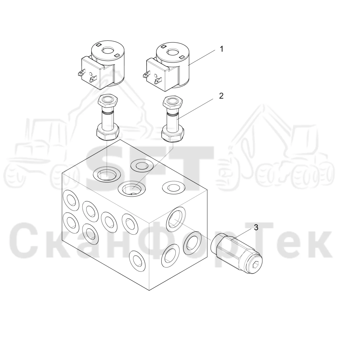 Схема: Komatsu / Лесозаготовительные машины / 901 S/N 9010053267- / Каталог запасных частей / Тормоза / Тормоза на 6 колес / Блок клапанов, тормоза / Клапан