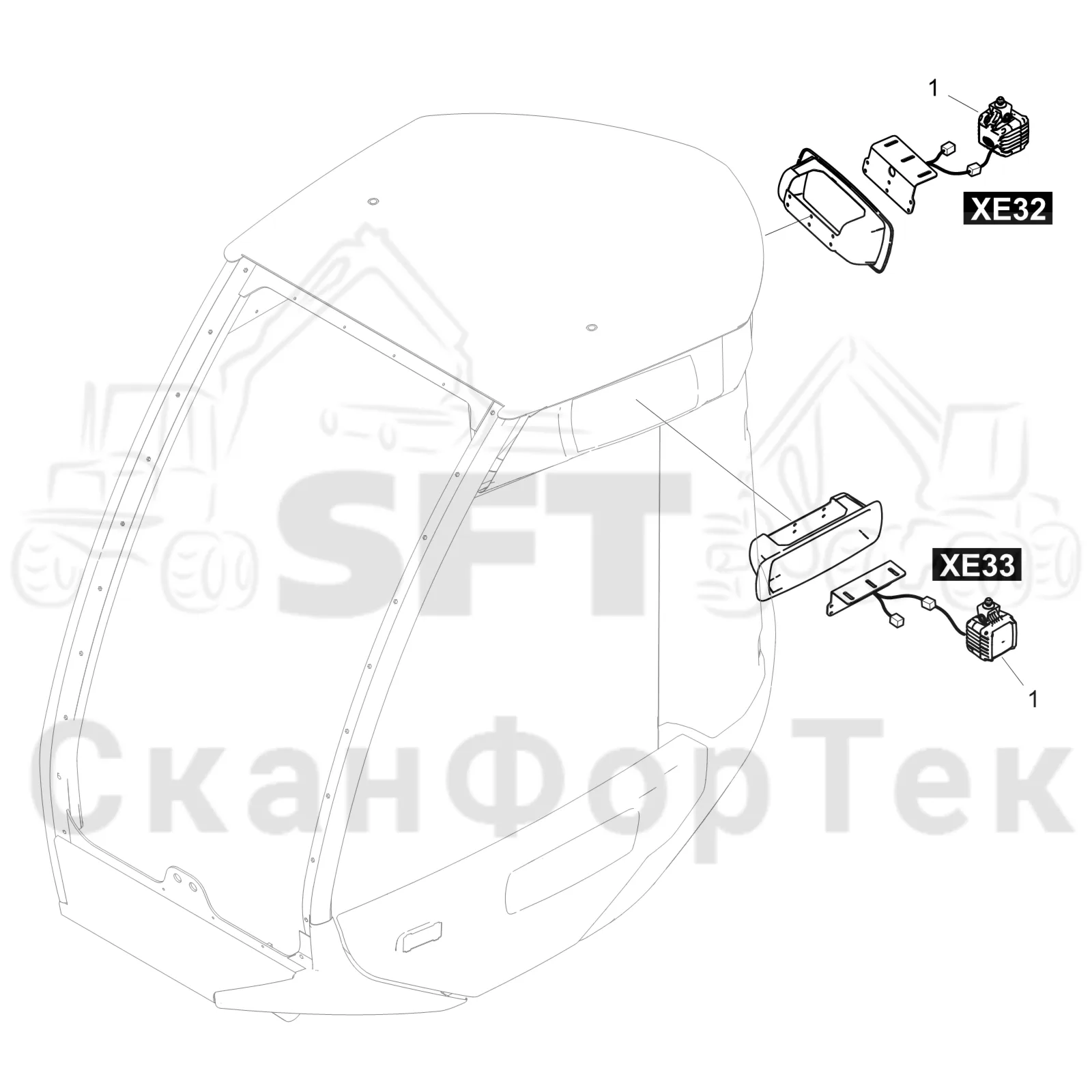 Схема: Komatsu / Лесозаготовительные машины / 931 S/N 9310021067- / Каталог запасных частей / Кабина / Кабина / Рабочие лампы LED / Рабочие лампы LED