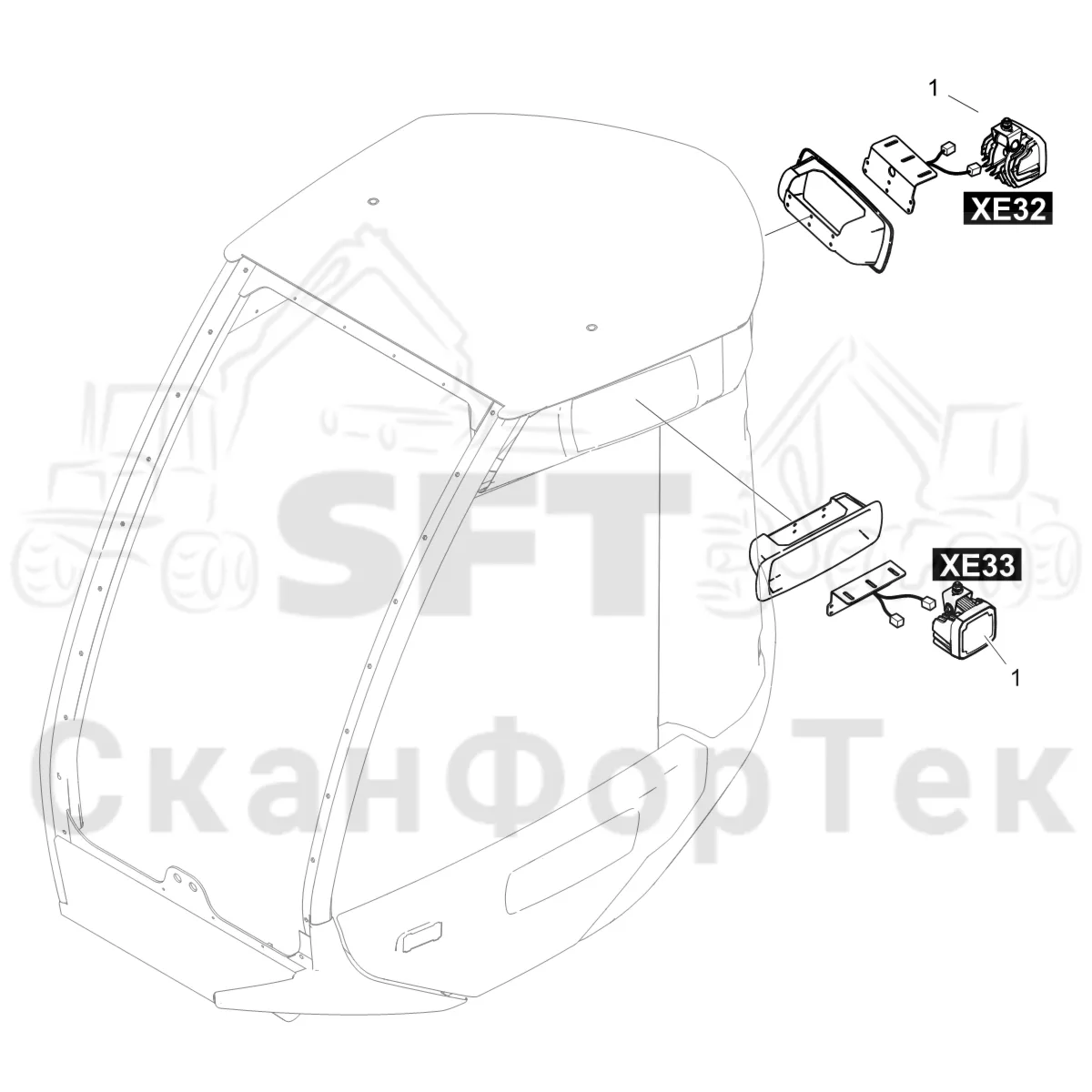 Схема: Komatsu / Лесозаготовительные машины / 931 S/N 9310021067- / Каталог запасных частей / Кабина / Кабина / Рабочие лампы LED / Рабочие лампы LED 9310021801-