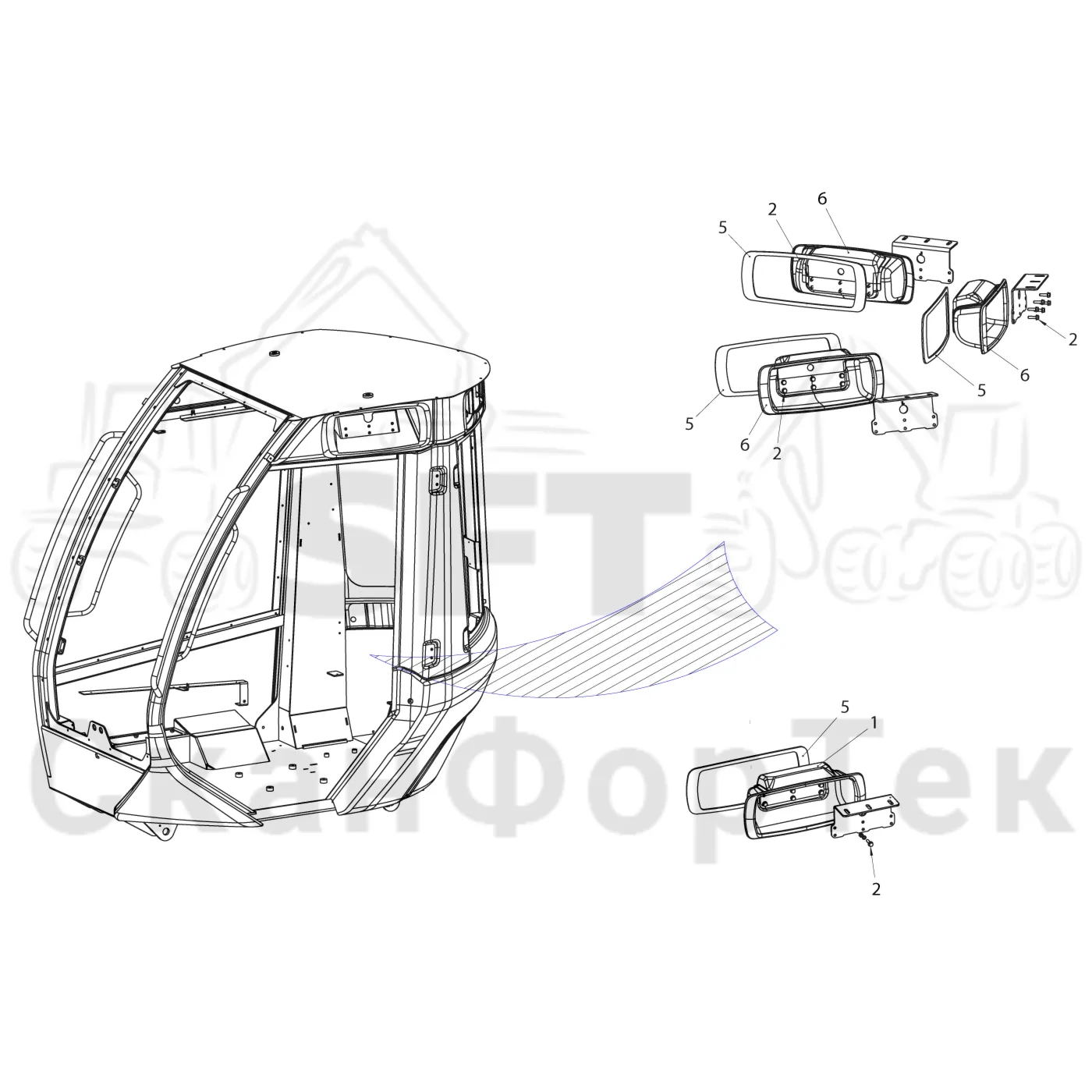 Схема: Komatsu / Лесозаготовительные машины / 911 S/N 9110062167- / Каталог запасных частей / Кабина / Кабина / Рабочие лампы LED / Рабочие лампы LED