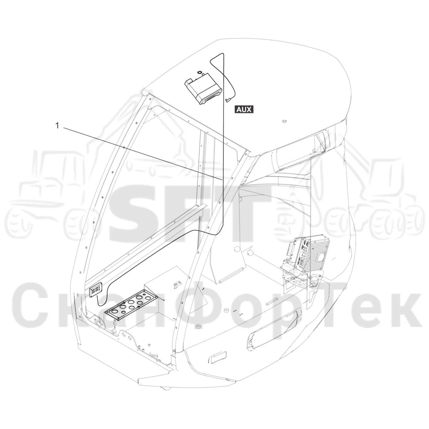 Схема: Komatsu / Лесозаготовительные машины / 931 S/N 9310021067- / Каталог запасных частей / Кабина / Кабина / Проводка / Радиоприемник
