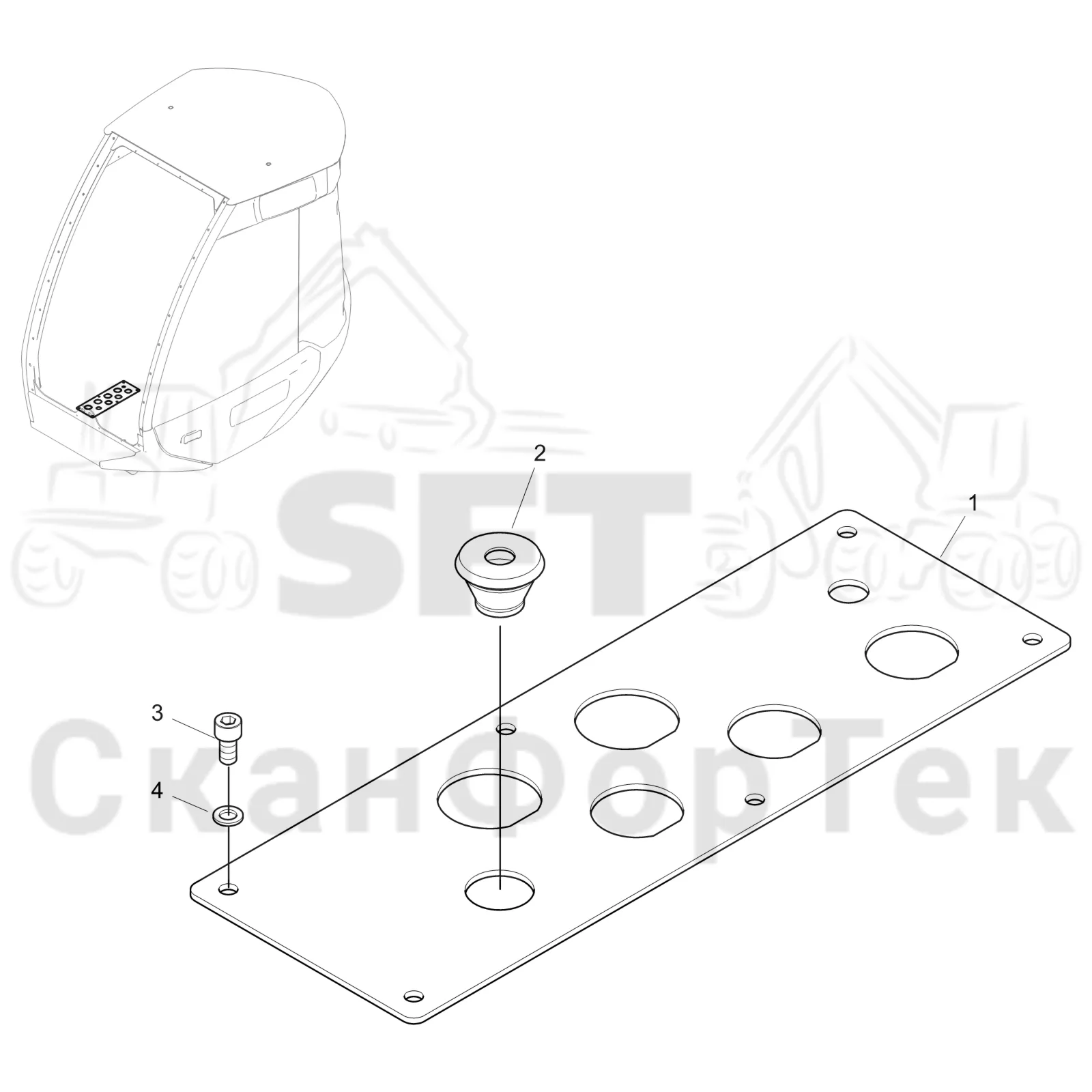 Схема: Komatsu / Лесозаготовительные машины / 931 S/N 9310021067- / Каталог запасных частей / Кабина / Салон / Панель электрооборудования / Уплотняющее кольцо