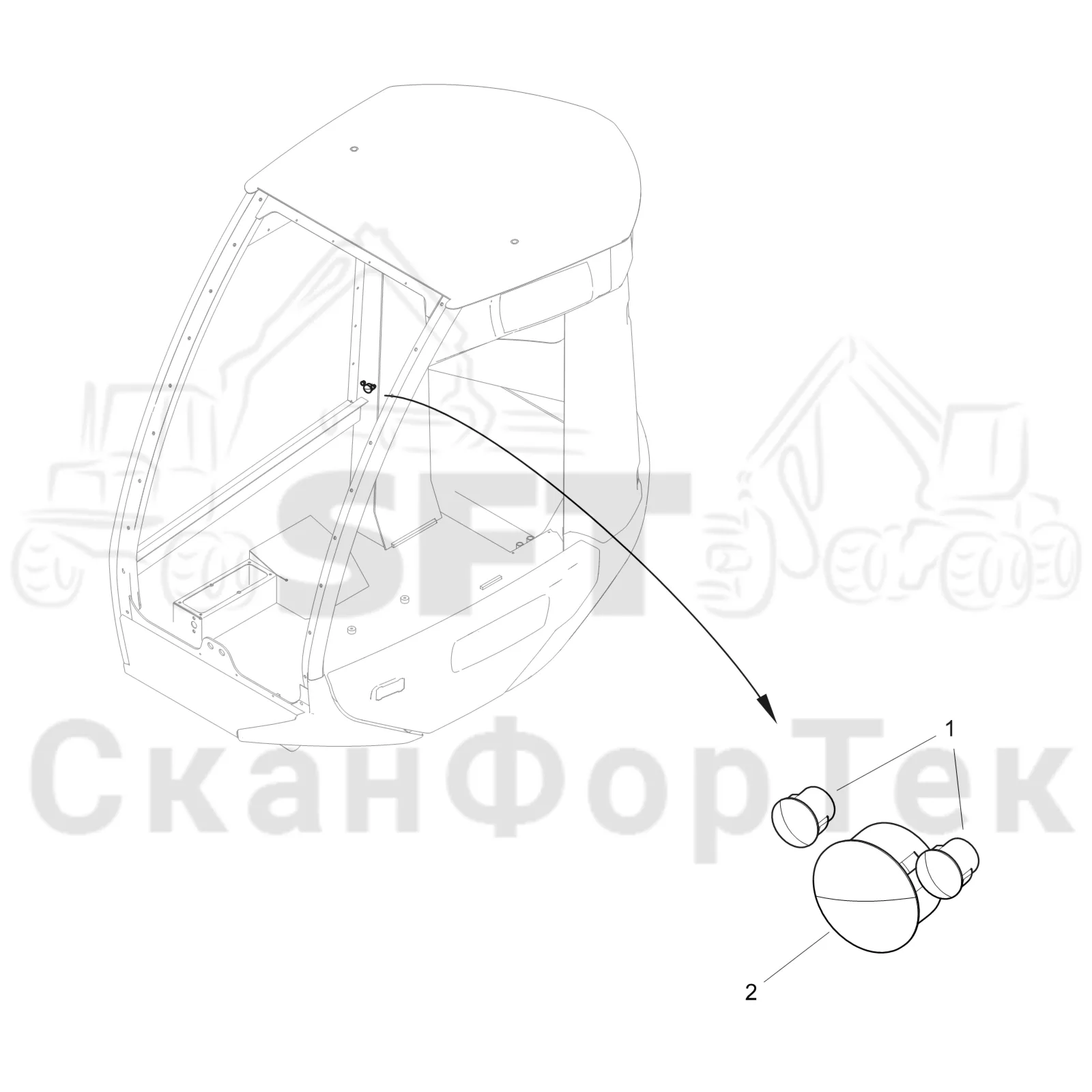 Схема: Komatsu / Лесозаготовительные машины / 901 S/N 9010053267- / Каталог запасных частей / Кабина / Салон / Чтение света / Крышка