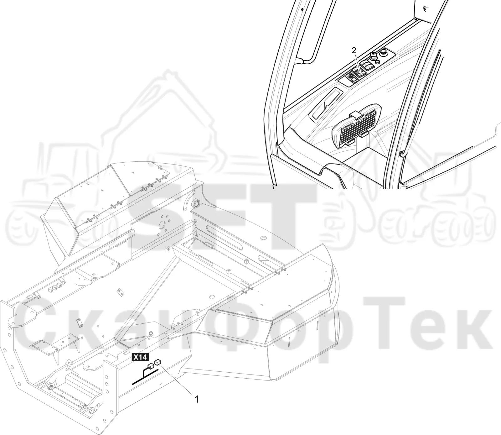 Схема: Komatsu / Лесозаготовительные машины / 911 S/N 9110062167- / Каталог запасных частей / Кабина / Система обогрева и охлаждения / Обогревание кабины / Комплект электрооборудования