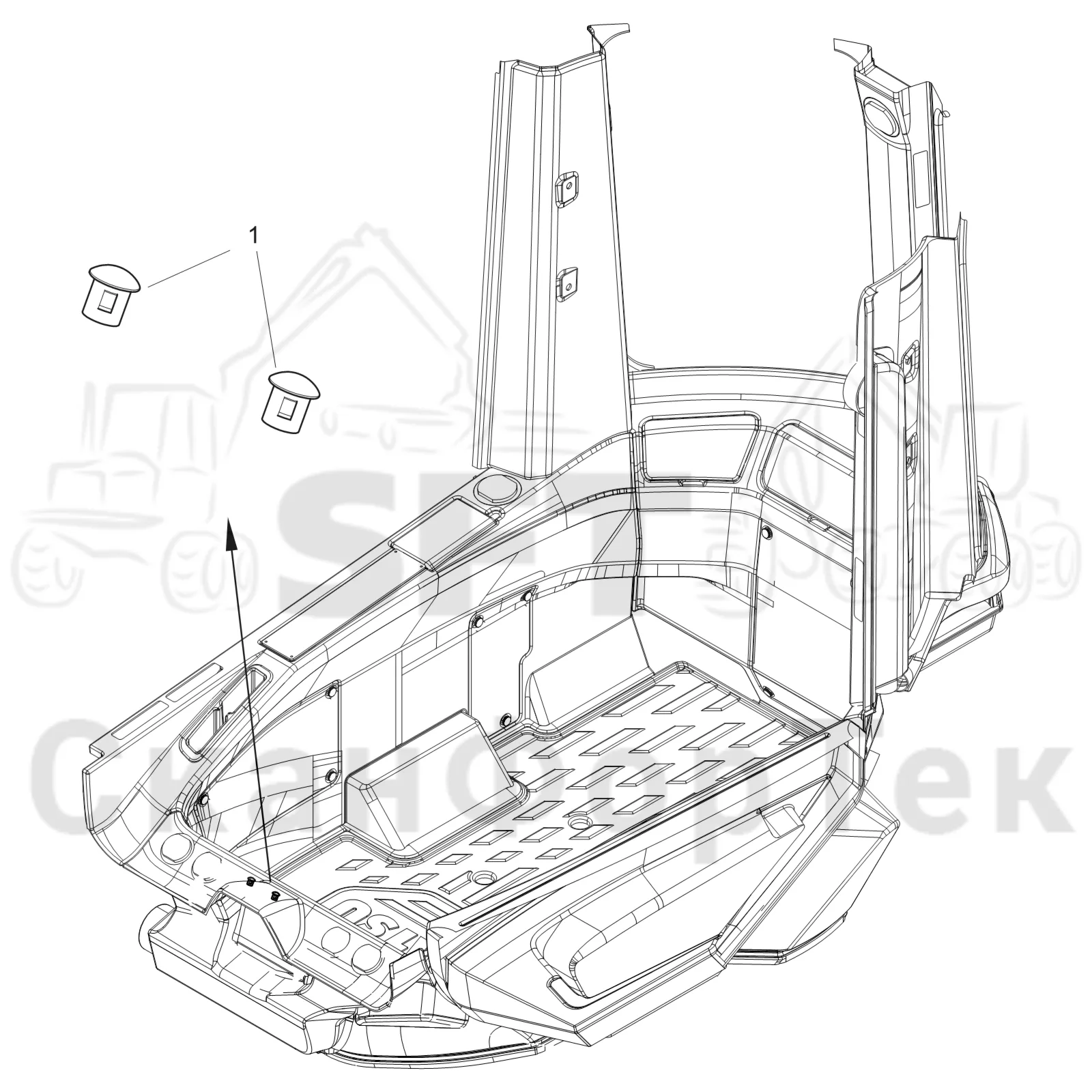 Схема: Komatsu / Лесозаготовительные машины / 901 S/N 9010053267- / Каталог запасных частей / Система управления / Компьютеры / Дополнительная крепление / Крышка