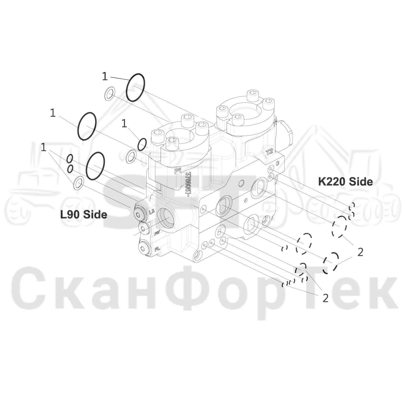 Схема: Komatsu / Форвардер / 855 / Каталог запасных частей / Гидравлика / Клапан подъемного крана / CRF 11 / Прокладки секции