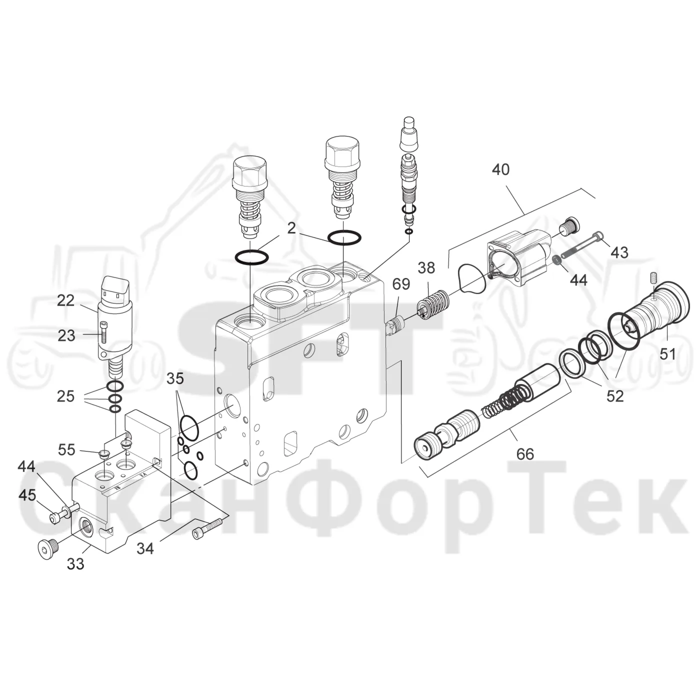 Схема: Komatsu / Лесозаготовительные машины / 901 S/N 9010053267- / Каталог запасных частей / Гидравлика / Клапан подъемного крана / Клапан подъемного крана / Головка лесозаготовительной машины