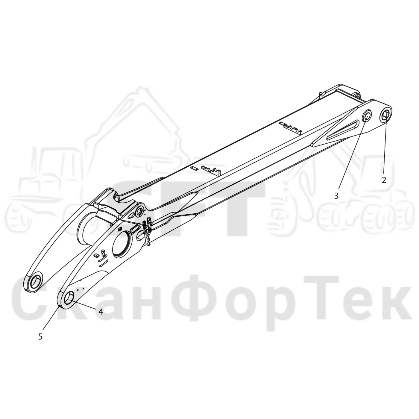Схема: Komatsu / Лесозаготовительные машины / 951 S/N 9510004367- / Каталог запасных частей / Подъемный кран 270H / Основная стрела / Основная стрела 9510004501- / Рычаг