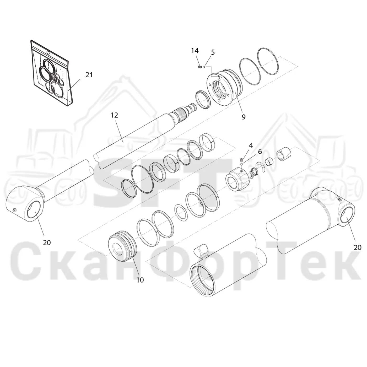Схема: Komatsu / Лесозаготовительные машины / 951 S/N 9510004367- / Каталог запасных частей / Подъемный кран 270H / Основная стрела / Паралельный цилиндр. Гидравлическая система / c