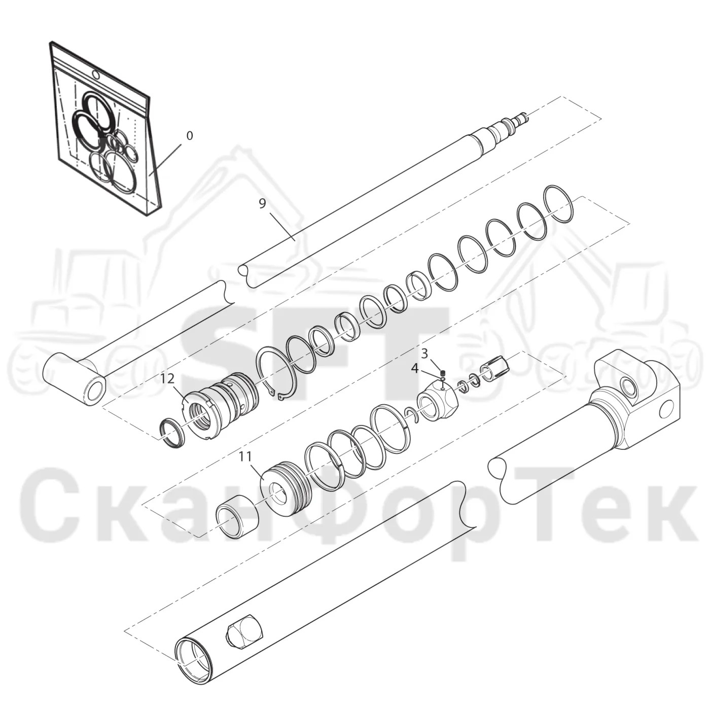 Схема: Komatsu / Лесозаготовительные машины / 951 S/N 9510004367- / Каталог запасных частей / Подъемный кран 270H / Стрела, наружная / Стрела, наружная 10m 9510004476- / Запасные части цилиндра