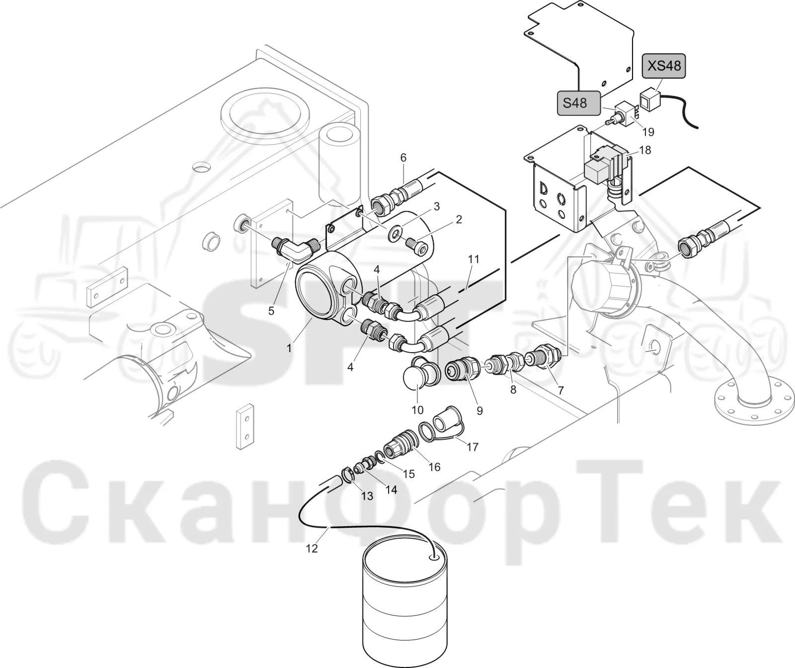 Схема: Komatsu / Лесозаготовительные машины / 931 S/N 9310021067- / Каталог запасных частей / Двигатель / Stage 2 / TIER 2 / Топливная система / Топливозаправка электронасосом