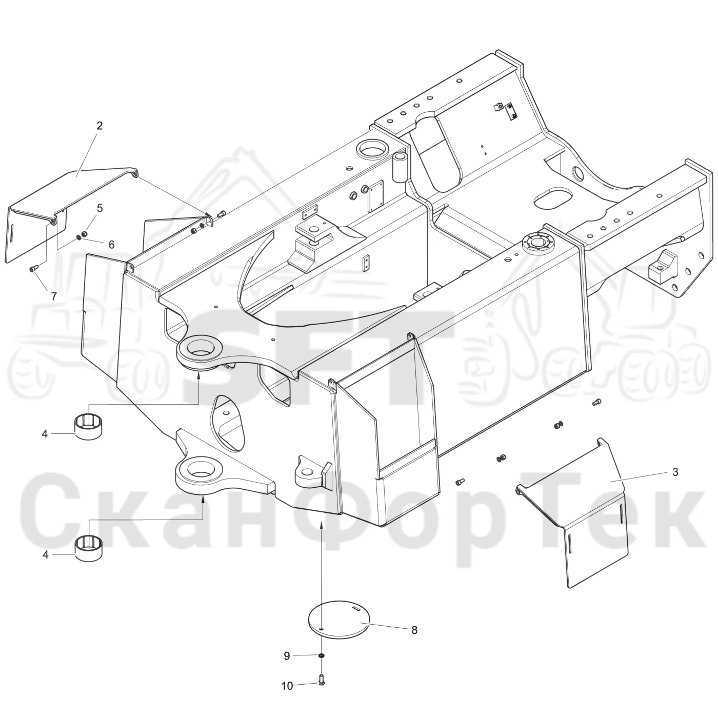Схема: Komatsu / Лесозаготовительные машины / 901 S/N 9010053267- / Каталог запасных частей / шасси / Рамы / Комплект рамы задний S/N 9010053327- / Крышка