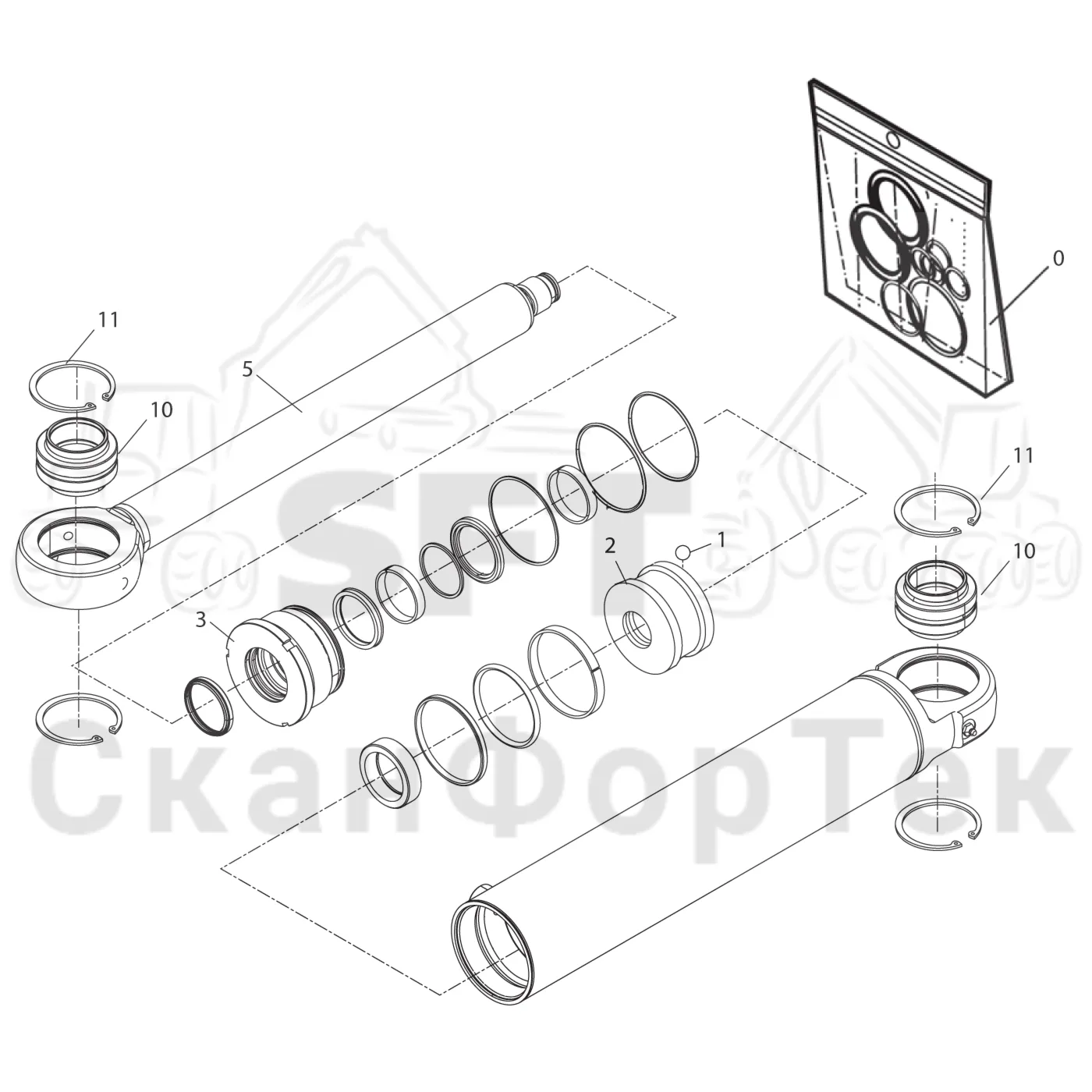 Схема: Komatsu / Лесозаготовительные машины / 931XC S/N 9313021208- / Каталог запасных частей / шасси / Стабилизация / Механизмы стабилизации / Запасные части цилиндра