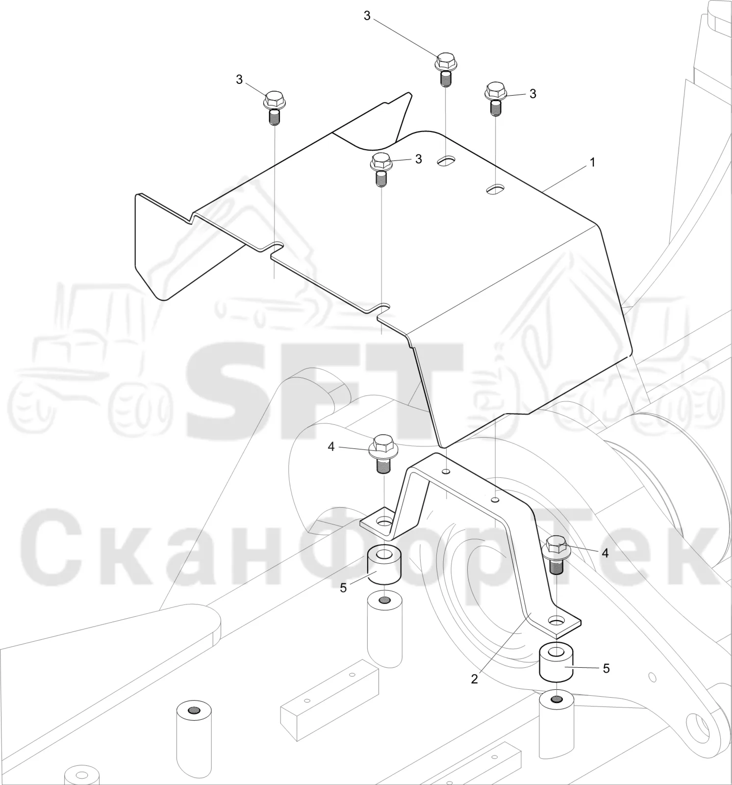 Схема: Komatsu / Лесозаготовительные машины / 901 S/N 9010053267- / Каталог запасных частей / шасси / Инструмент. Корчевка пней / Коробка с инструментом / защита