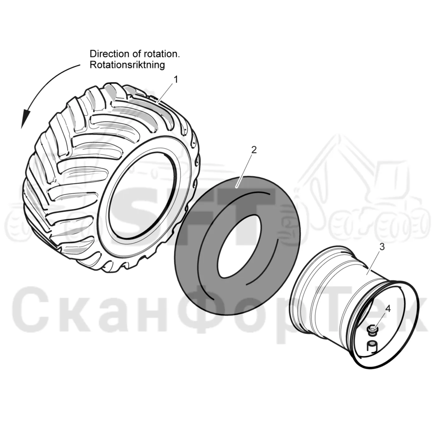 Схема: Komatsu / Лесозаготовительные машины / 901 S/N 9010053267- / Каталог запасных частей / Коробка передач / Оборудование шин / Nokian 710/40-24,5 FK / колесо