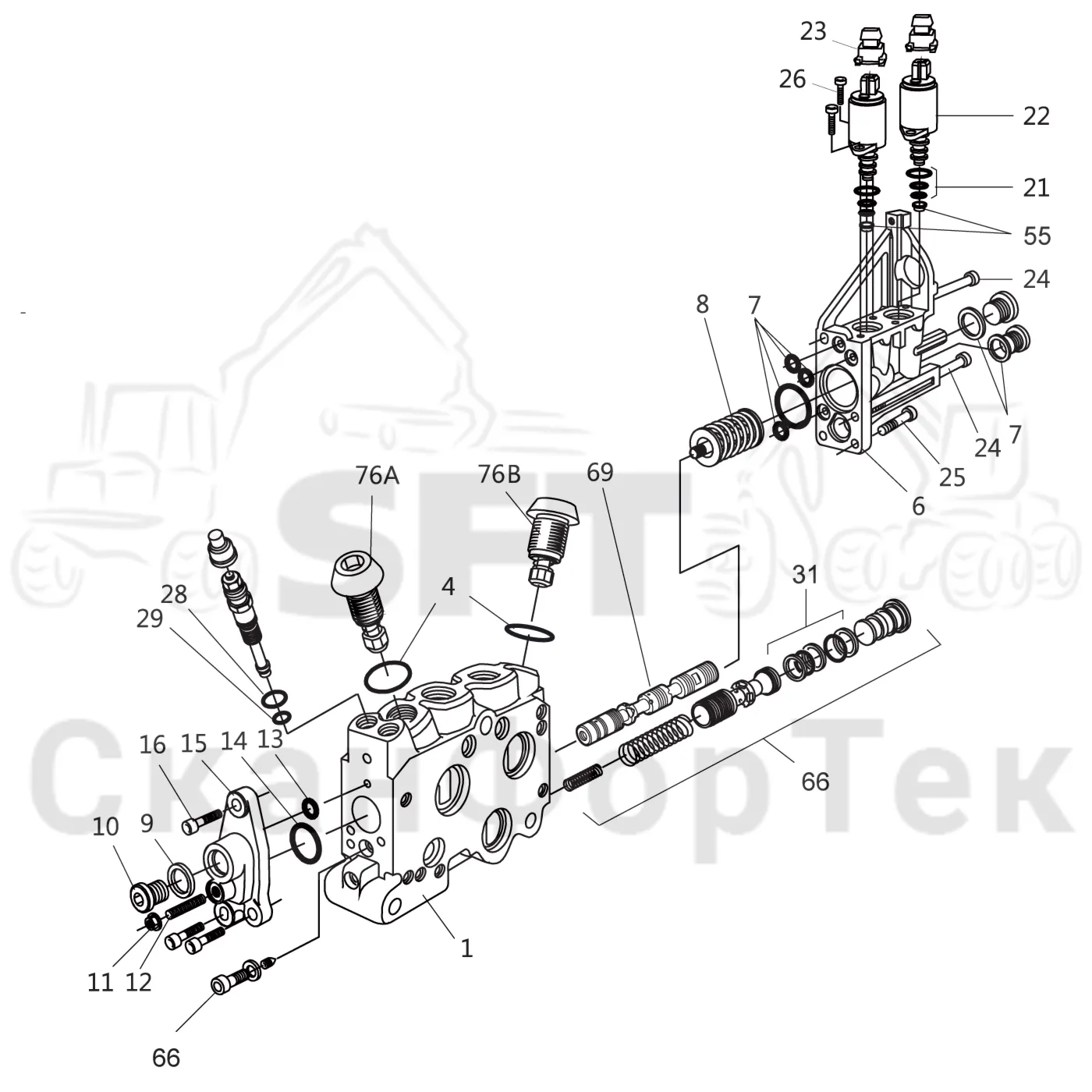 Схема: Komatsu / Лесозаготовительные машины / 911 S/N 9110062167- / Каталог запасных частей / Гидравлика / Клапан подъемного крана / Клапан подъемного крана / Tele