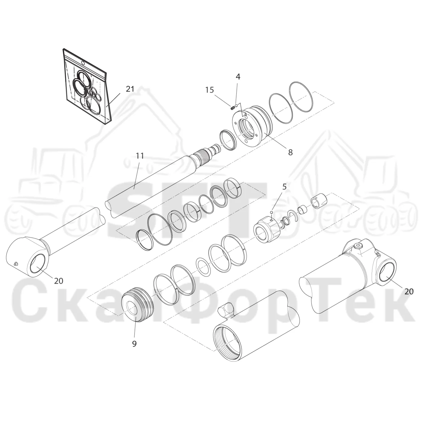 Схема: Komatsu / Лесозаготовительные машины / 931 S/N 9310021067- / Каталог запасных частей / Подъемный кран 230H / Основная стрела / Паралельный цилиндр. Гидравлическая система / c