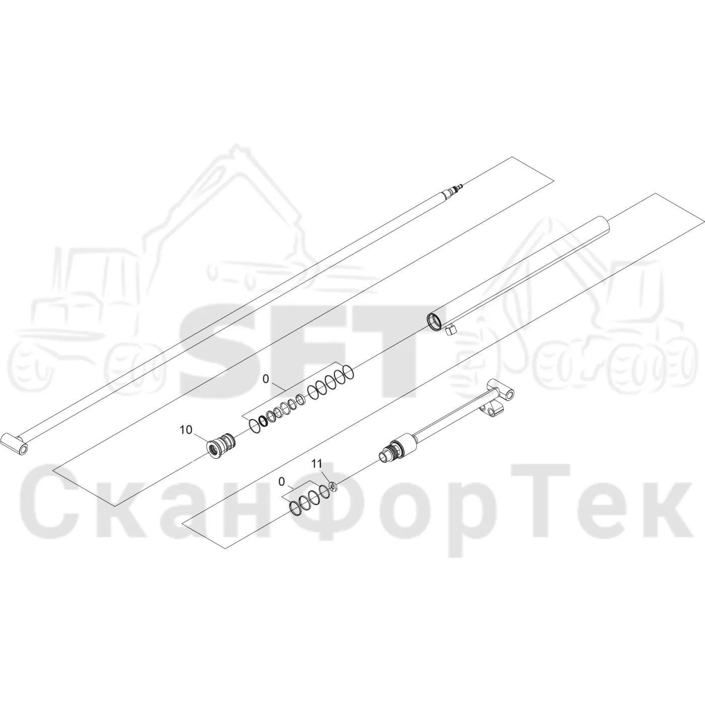 Схема: Komatsu / Лесозаготовительные машины / 931XC S/N 9313021208- / Каталог запасных частей / Подъемный кран 230H / Стрела, наружная / Стрела, наружная DT / Запасные части цилиндра