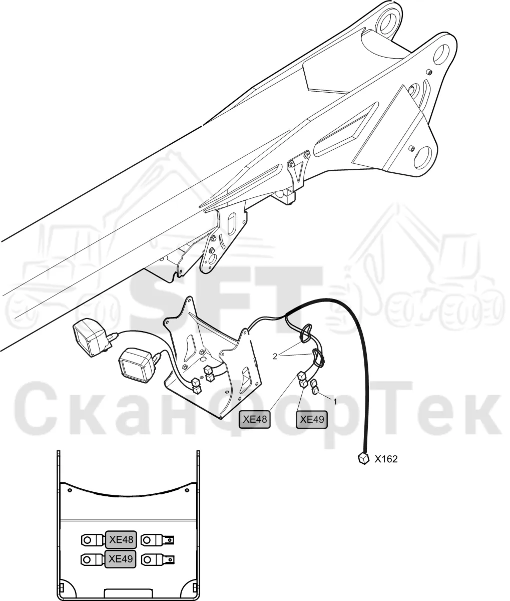 Схема: Komatsu / Лесозаготовительные машины / 911 S/N 9112062167- / Каталог запасных частей / Подъемный кран 230H / Рабочие лампы / Рабочие лампы LED / Комплект электрооборудования