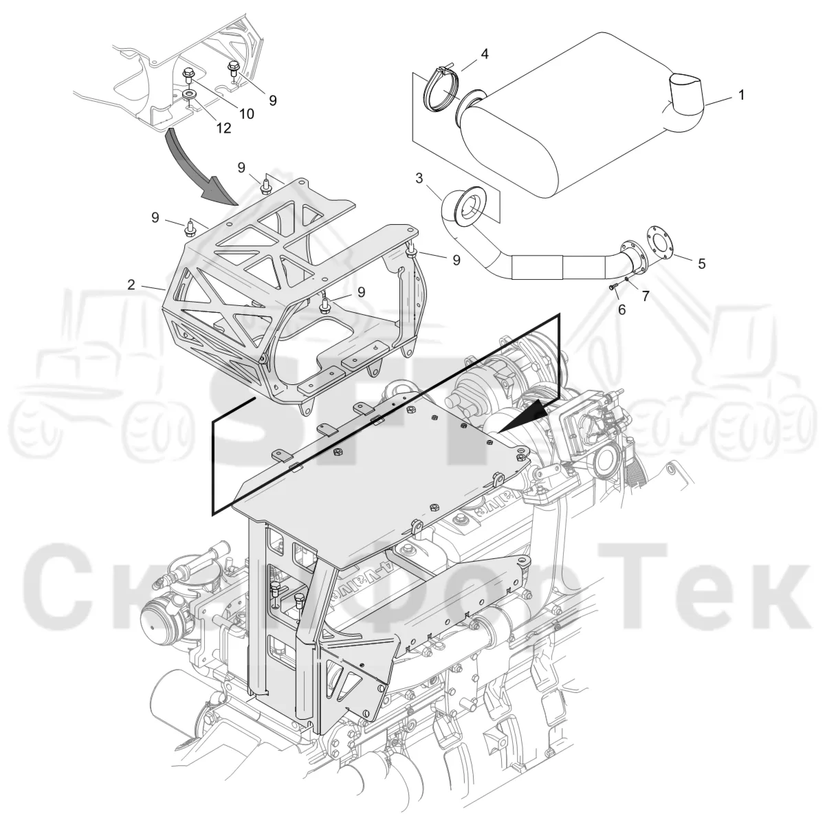 Схема: Komatsu / Лесозаготовительные машины / 931XC S/N 9313021208- / Каталог запасных частей / Двигатель / Stage 3A / Впуск - выпуск / Выхлопная система