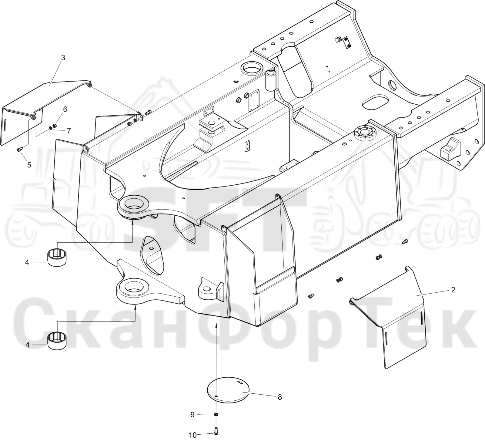 Схема: Komatsu / Лесозаготовительные машины / 911 S/N 9112062167- / Каталог запасных частей / шасси / Рамы / Комплект рамы задний / Крышка